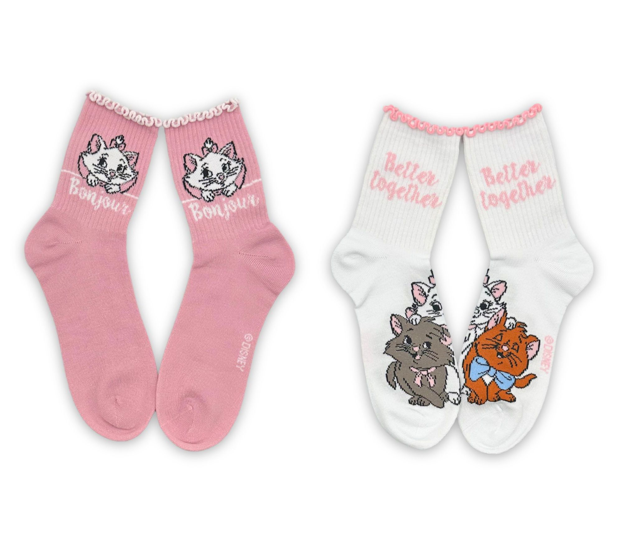 Disney Ladies' Set of 2 Aristo cats Ribbed Mid Crew Socks