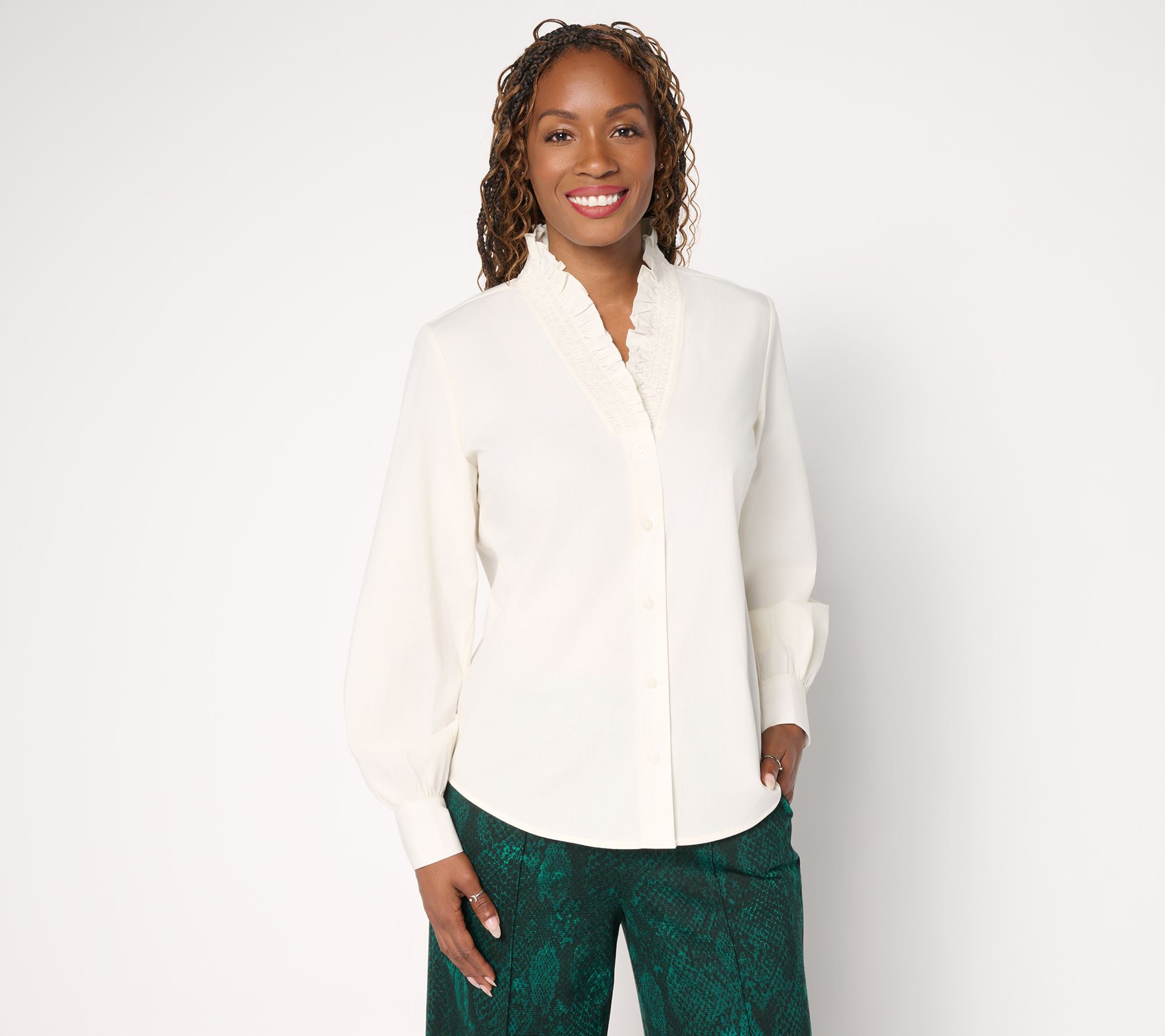 Carla Rockmore Collection Ruffle Neck Poplin Shirt