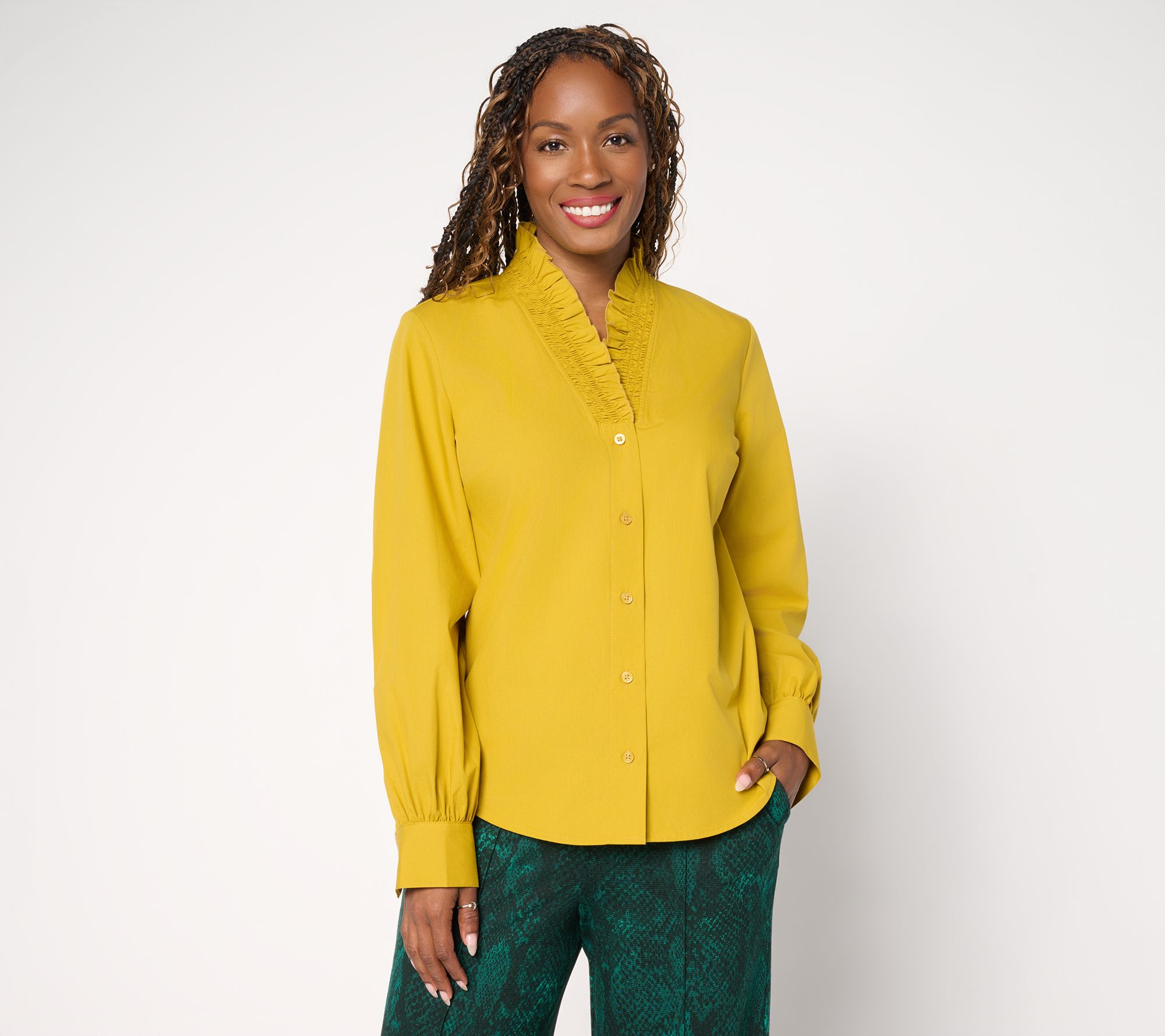 Carla Rockmore Collection Ruffle Neck Poplin Shirt