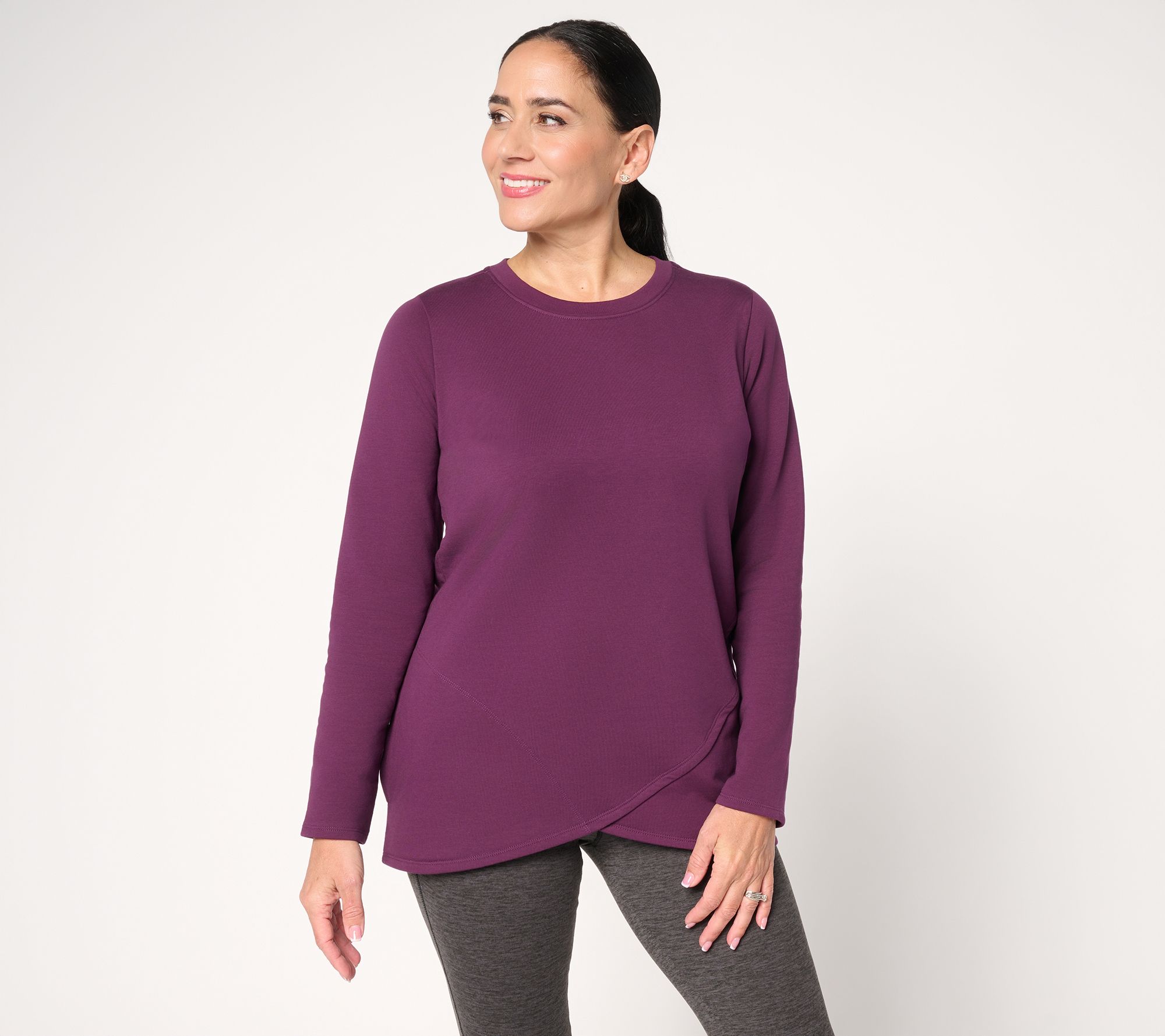 Denim & Co. Active Brushed Back French Terry Tulip Hem Top - QVC.com
