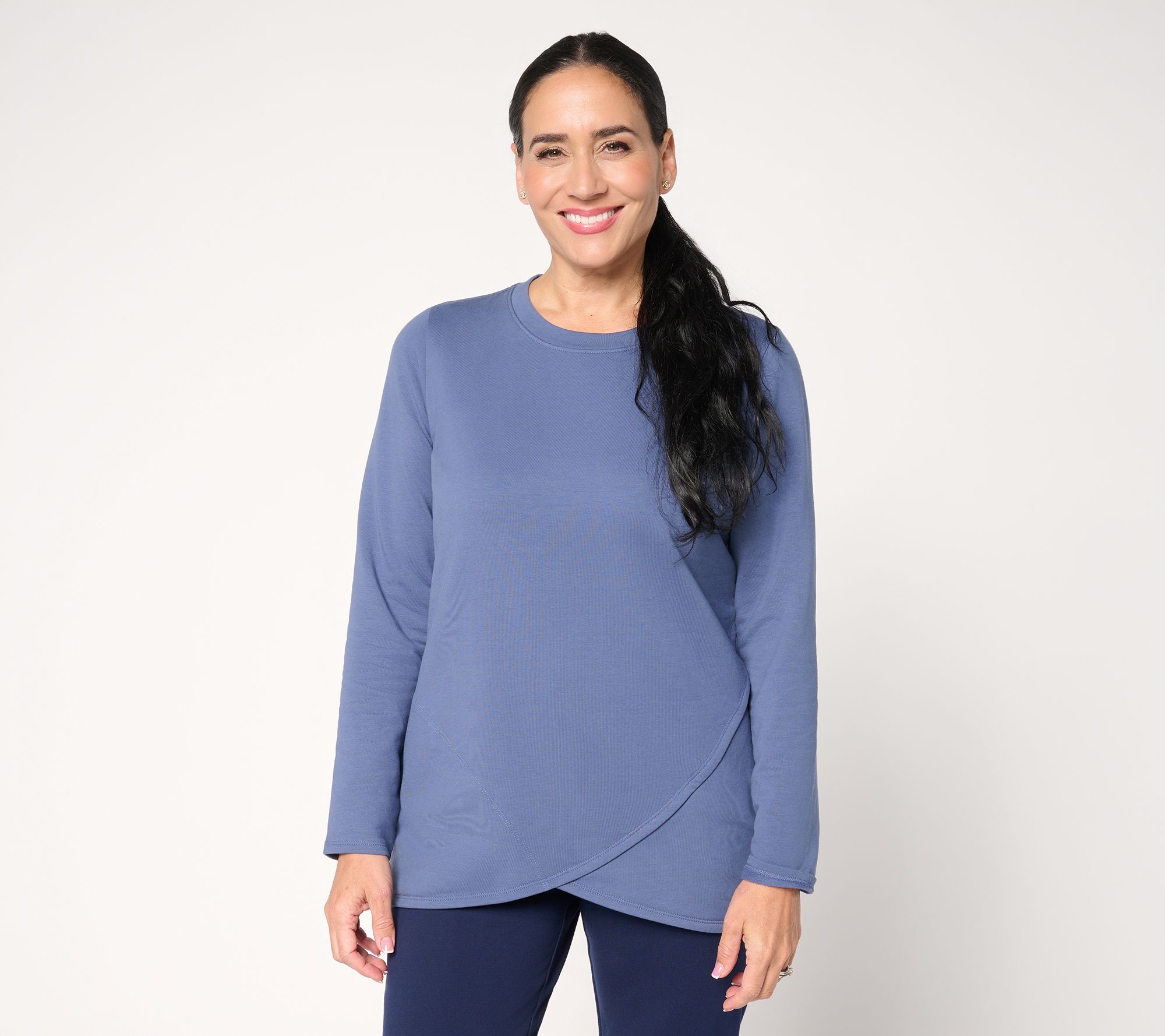 Denim & Co. Active Brushed Back French Terry Tulip Hem Top
