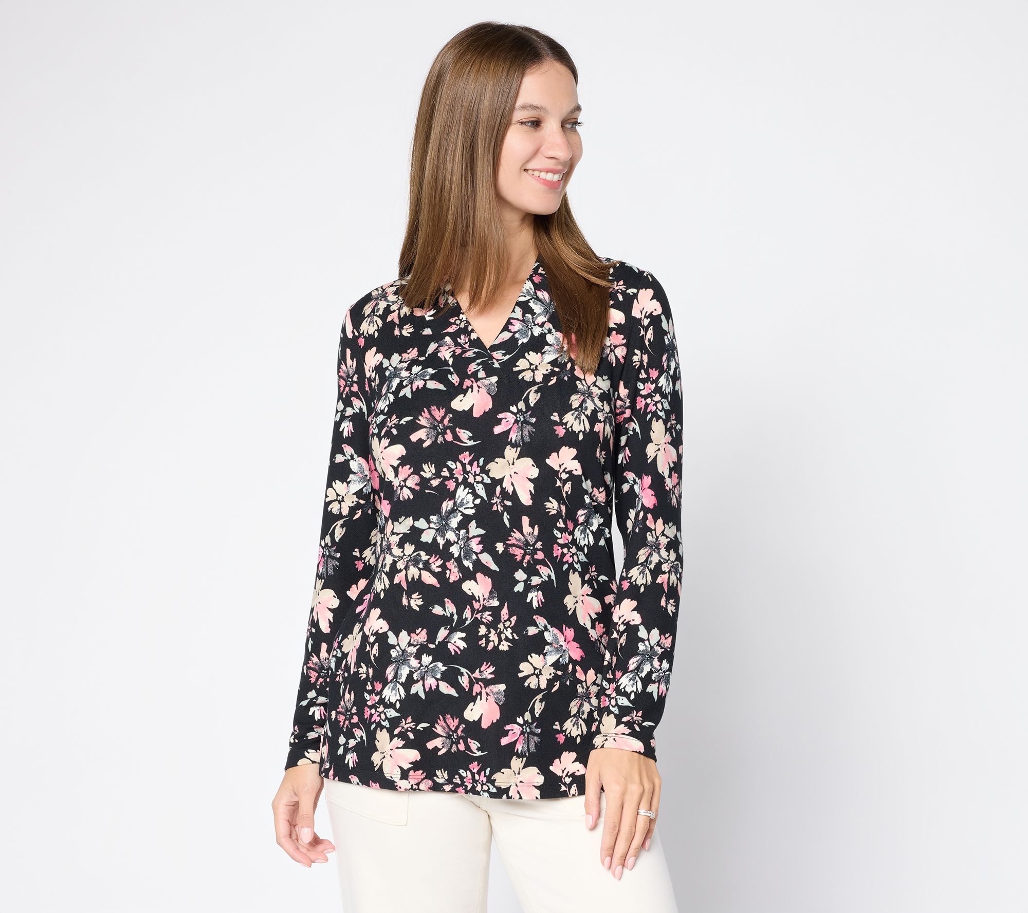 Denim & Co. Printed Heavenly Jersey Crossover V-Neck Tunic