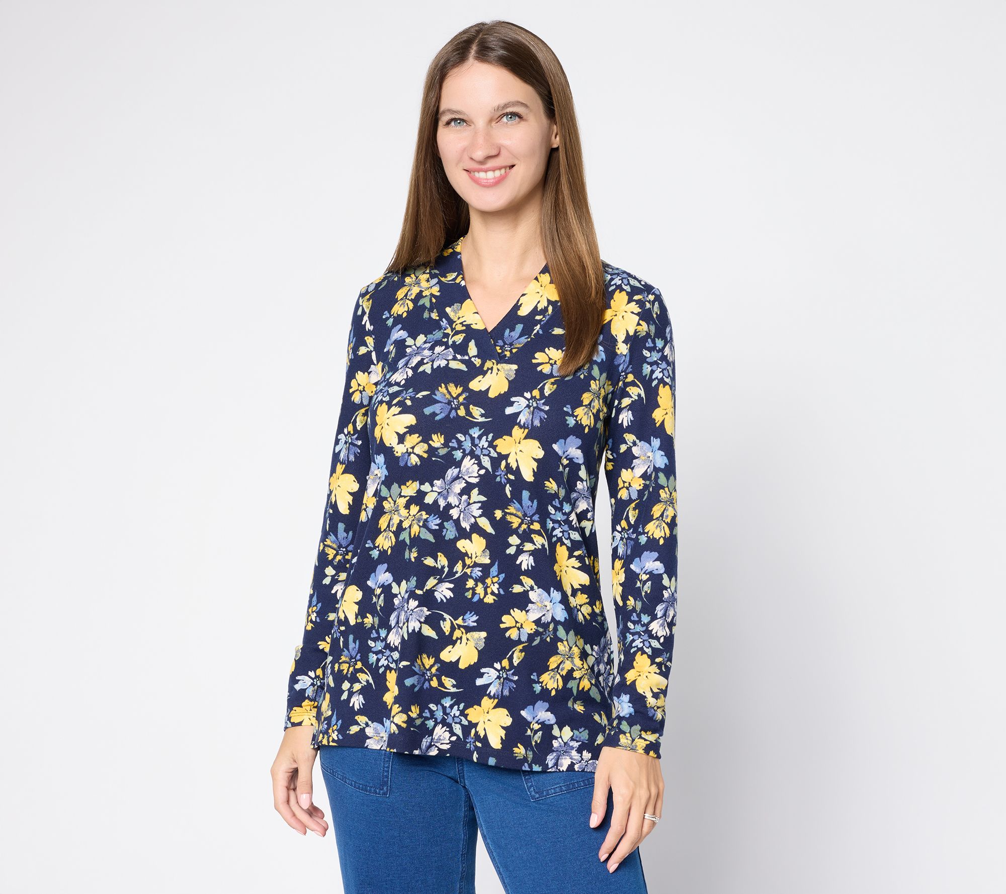 Denim & Co. Printed Heavenly Jersey Crossover V-Neck Tunic