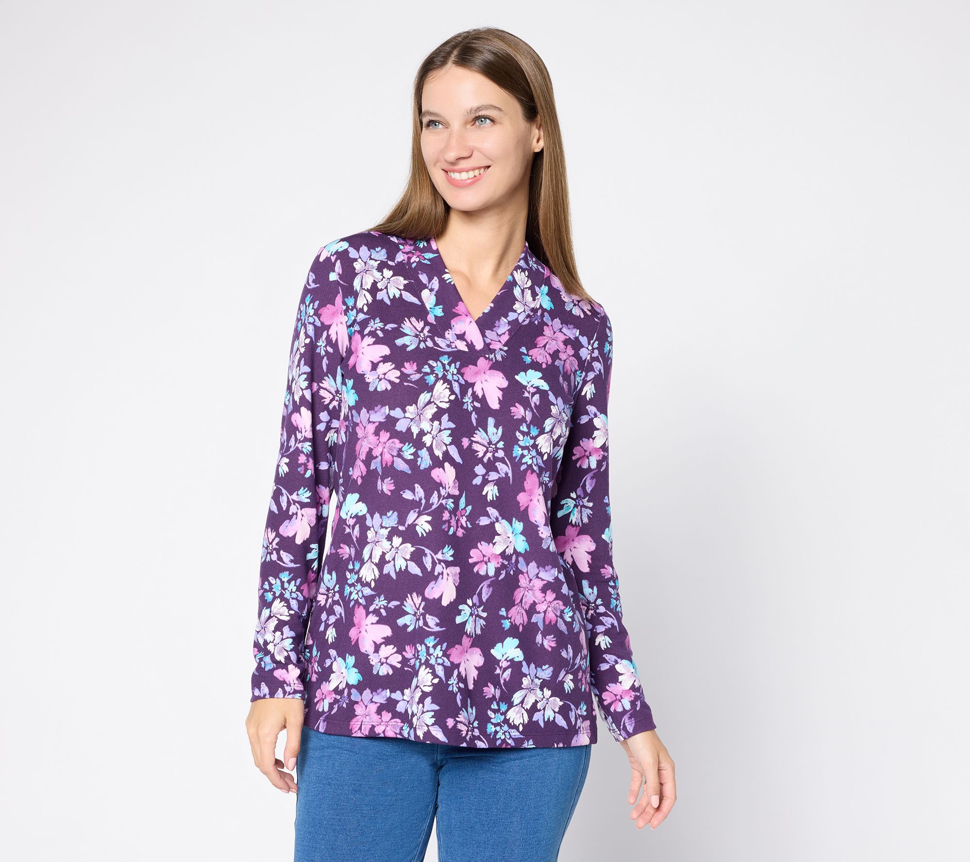 Denim & Co. Printed Heavenly Jersey Crossover V-Neck Tunic