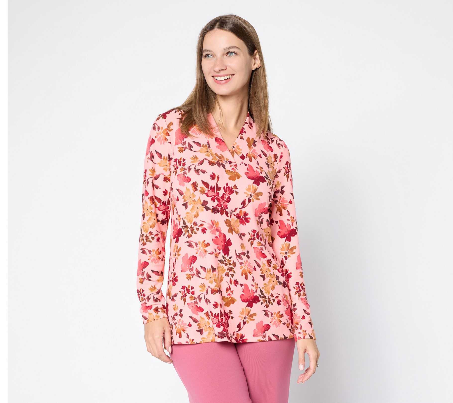 Denim & Co. Printed Heavenly Jersey Crossover V-Neck Tunic