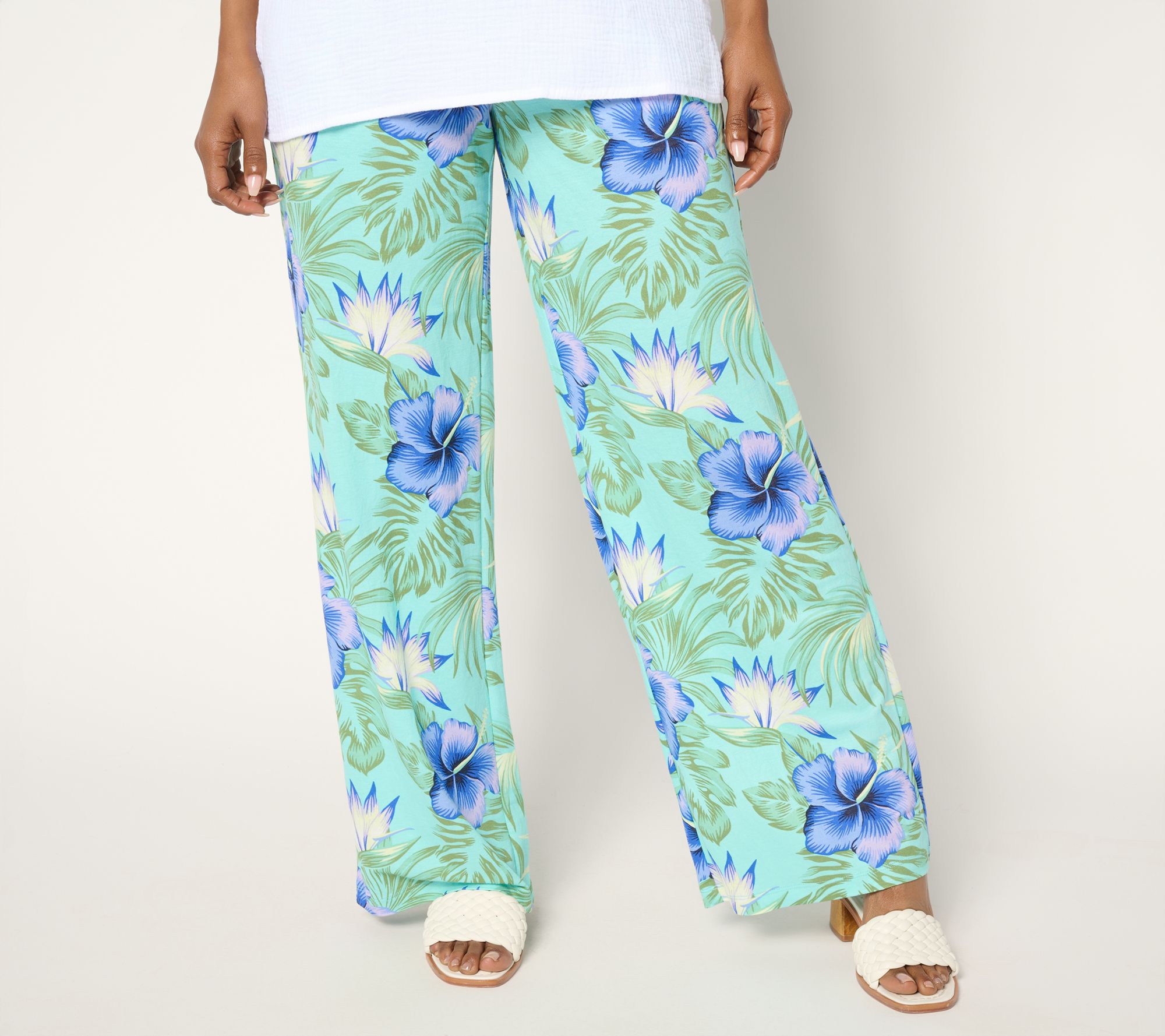 "As Is" Belle Beach by Kim Gravel Regular Cabana Knit Tropical Pant