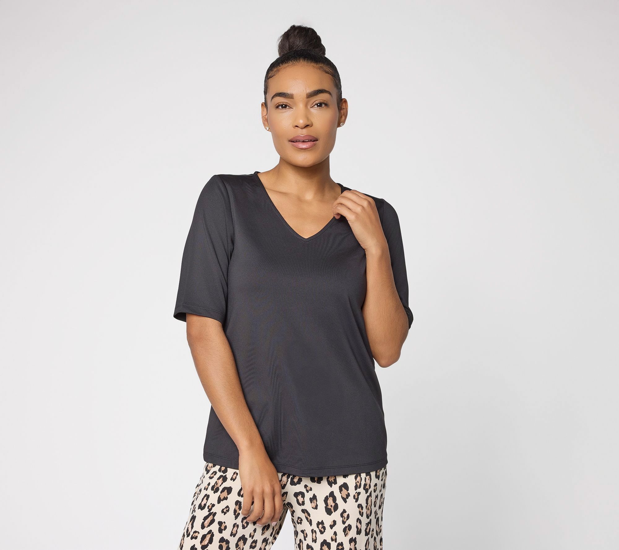 Susan Graver Essentials Butterknit V-Neck Top with Elbow Sleeves