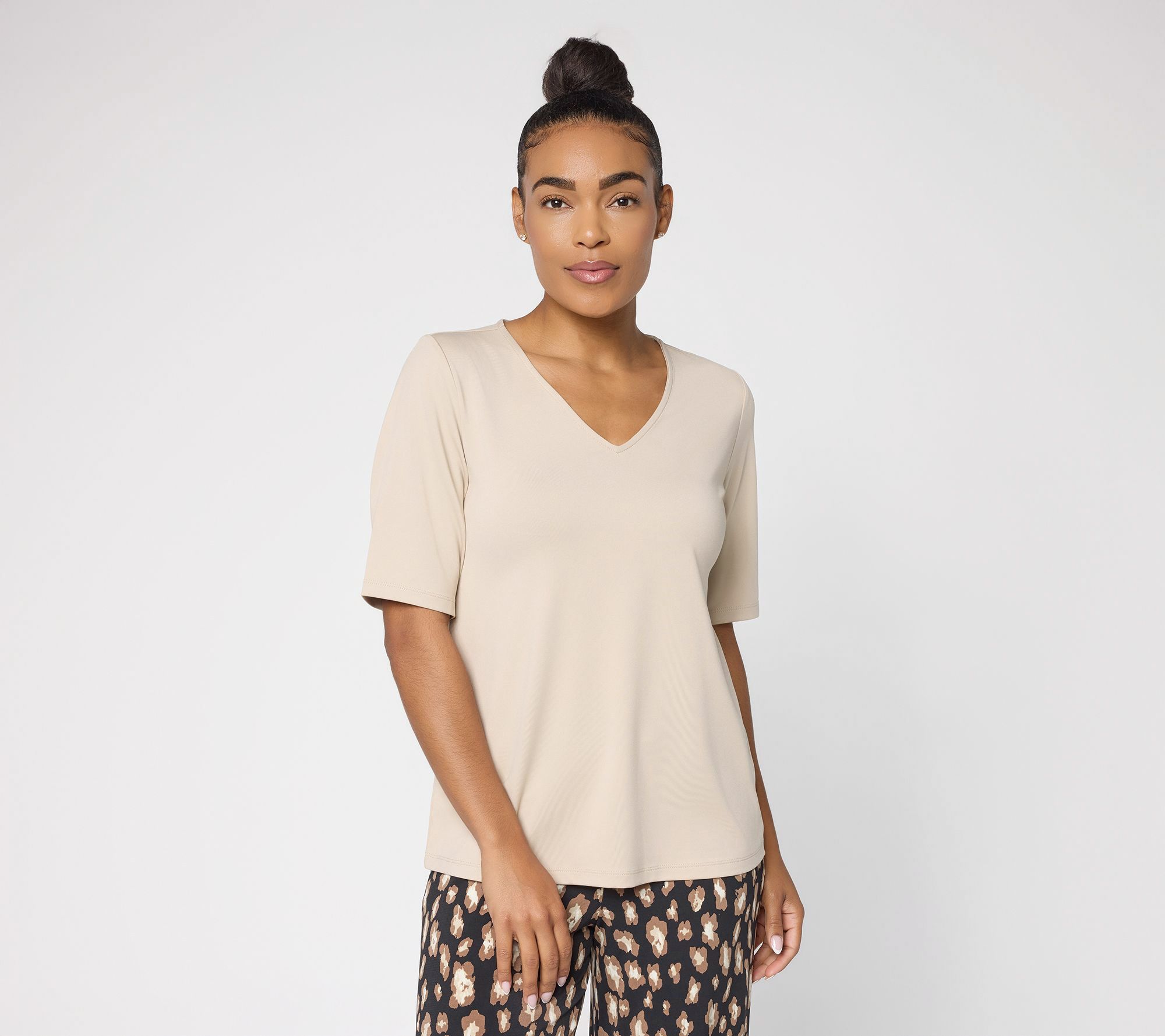 Susan Graver Essentials Butterknit V-Neck Top with Elbow Sleeves