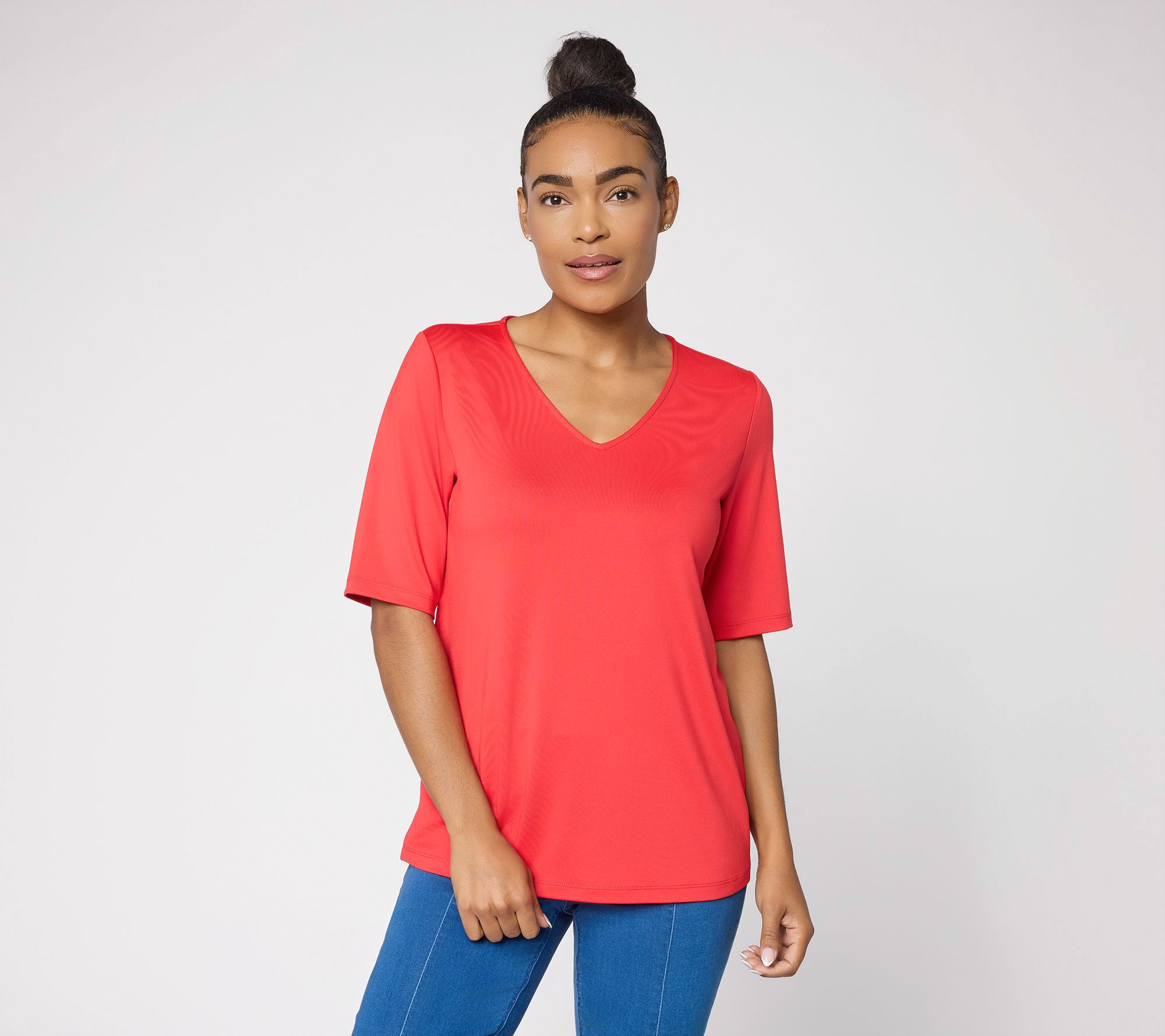 Susan Graver Essentials Butterknit V-Neck Top with Elbow Sleeves