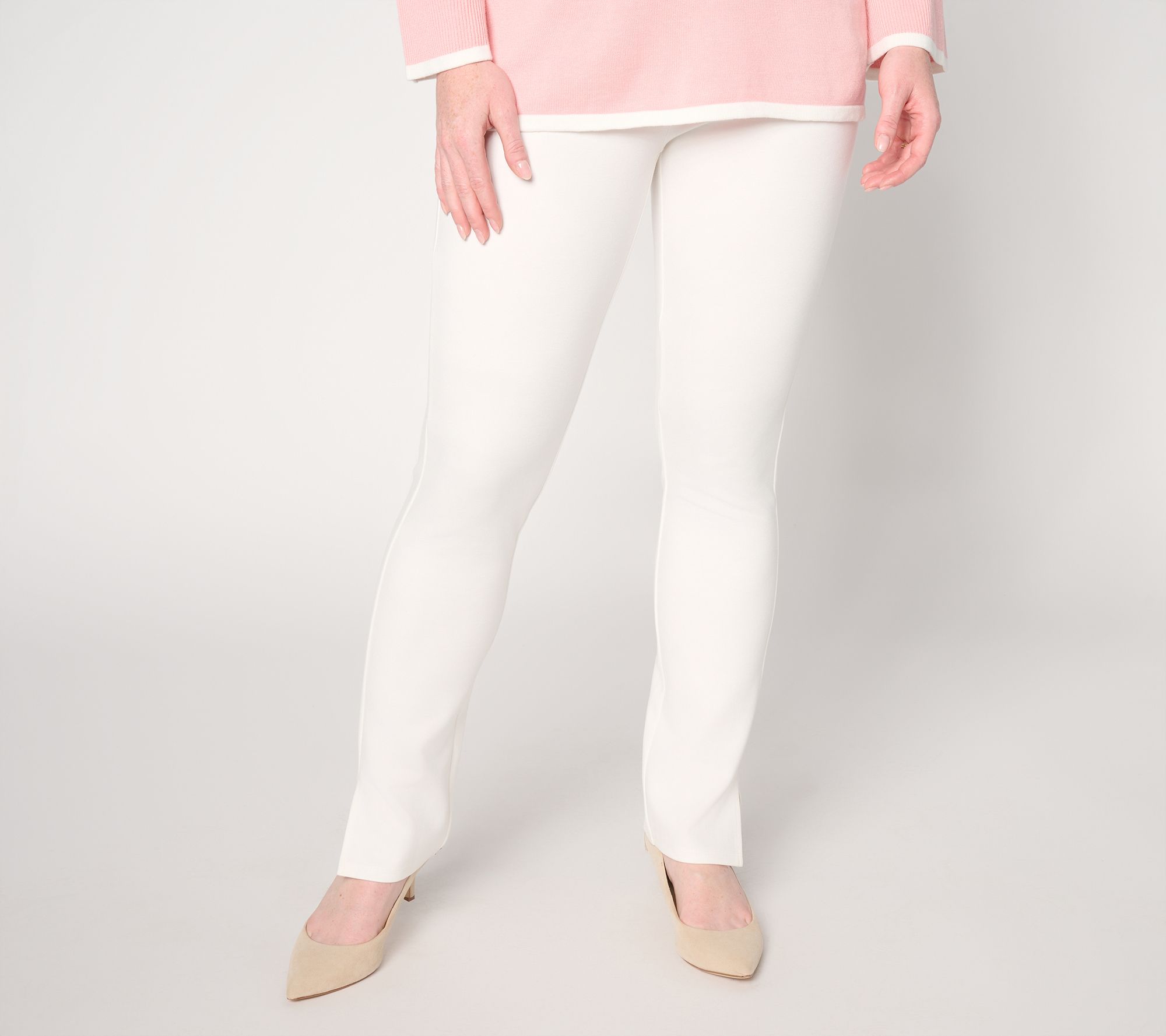 Belle by Kim Gravel Petite Ponte Slim Cigarette Pant with Slits