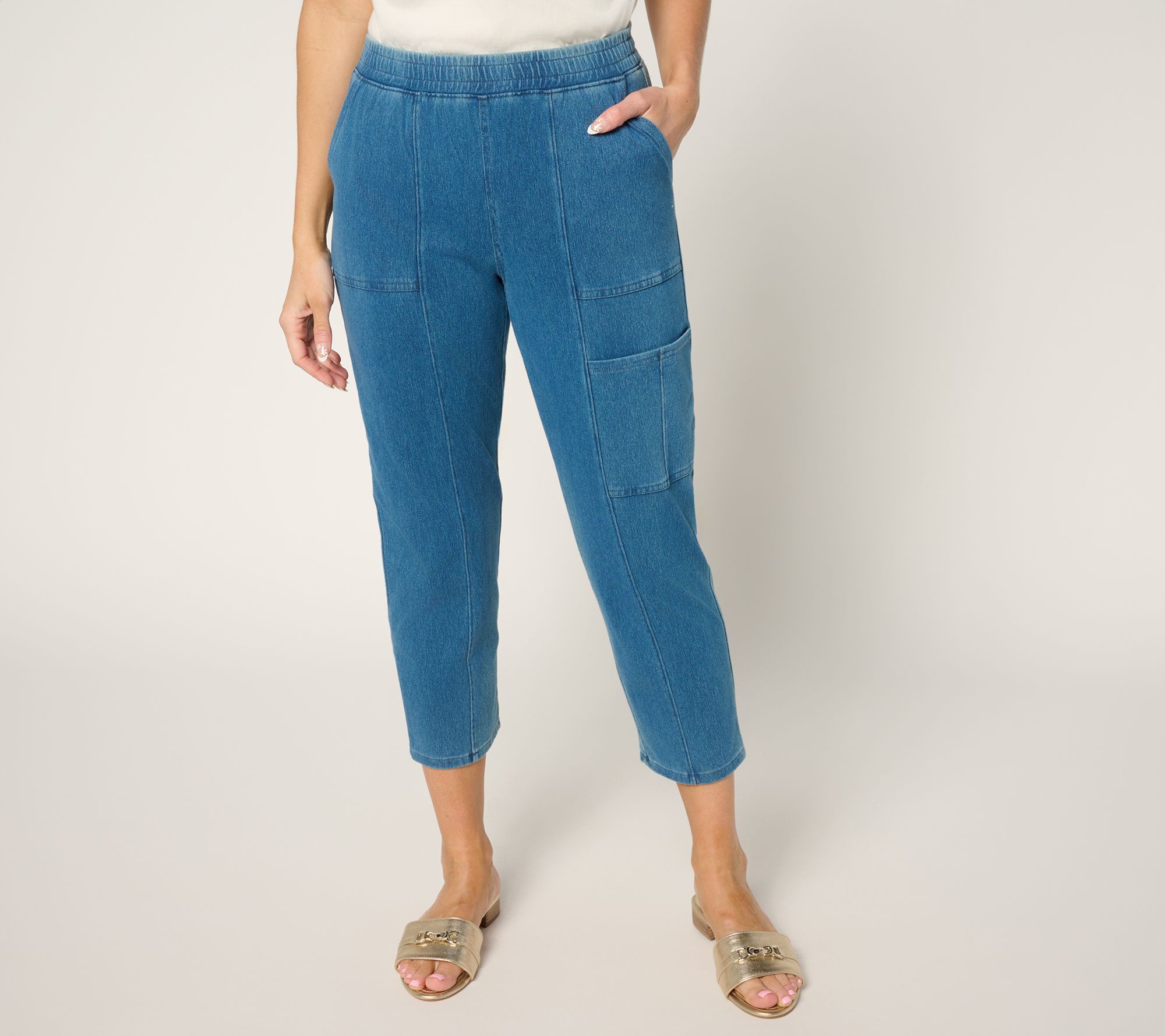 "As Is" Denim & Co. Regular Comfy Knit Air Tapered Cargo Crop Pant