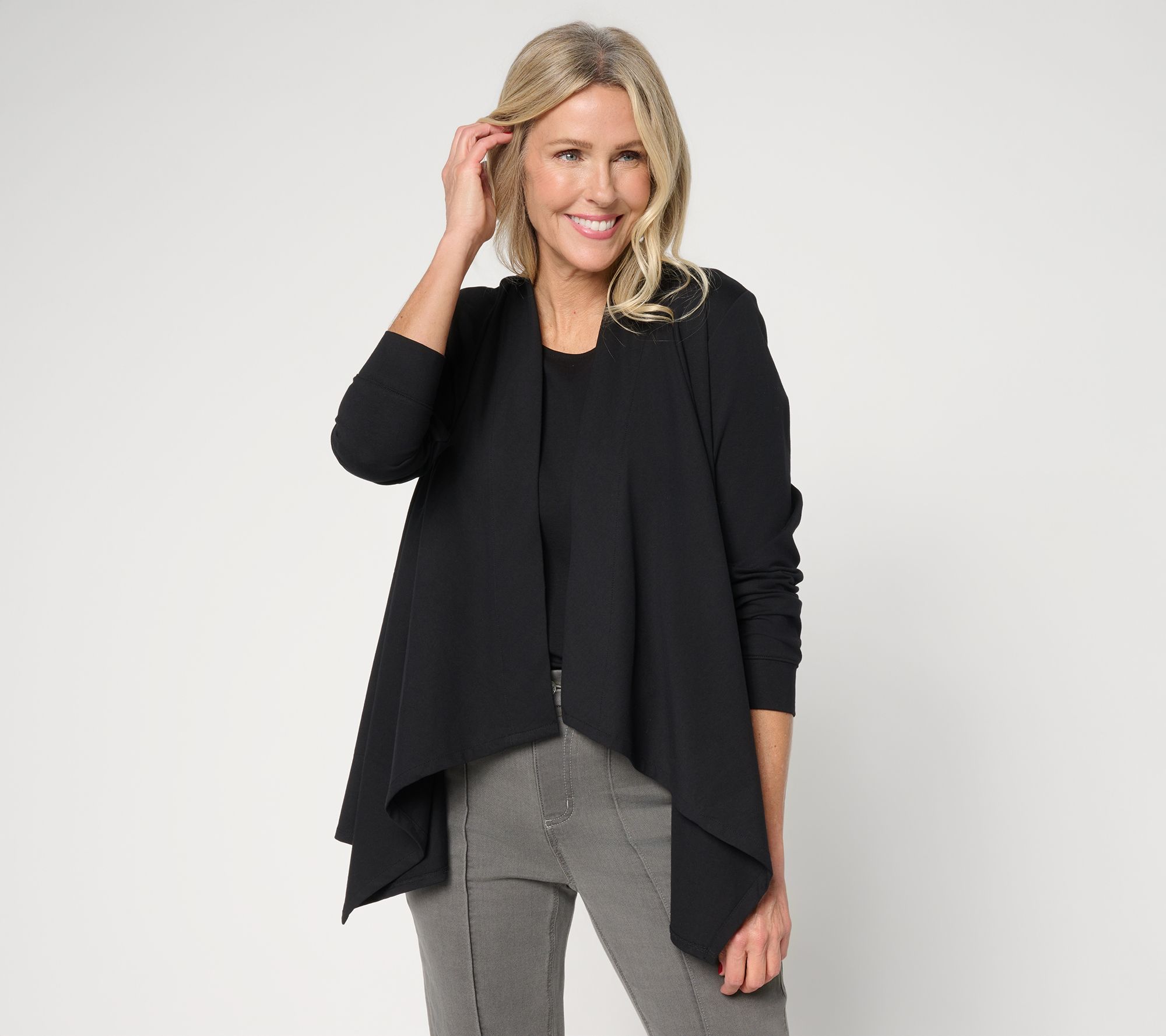 Denim & Co. Essentials Petite Perfect Jersey Draped Cardigan