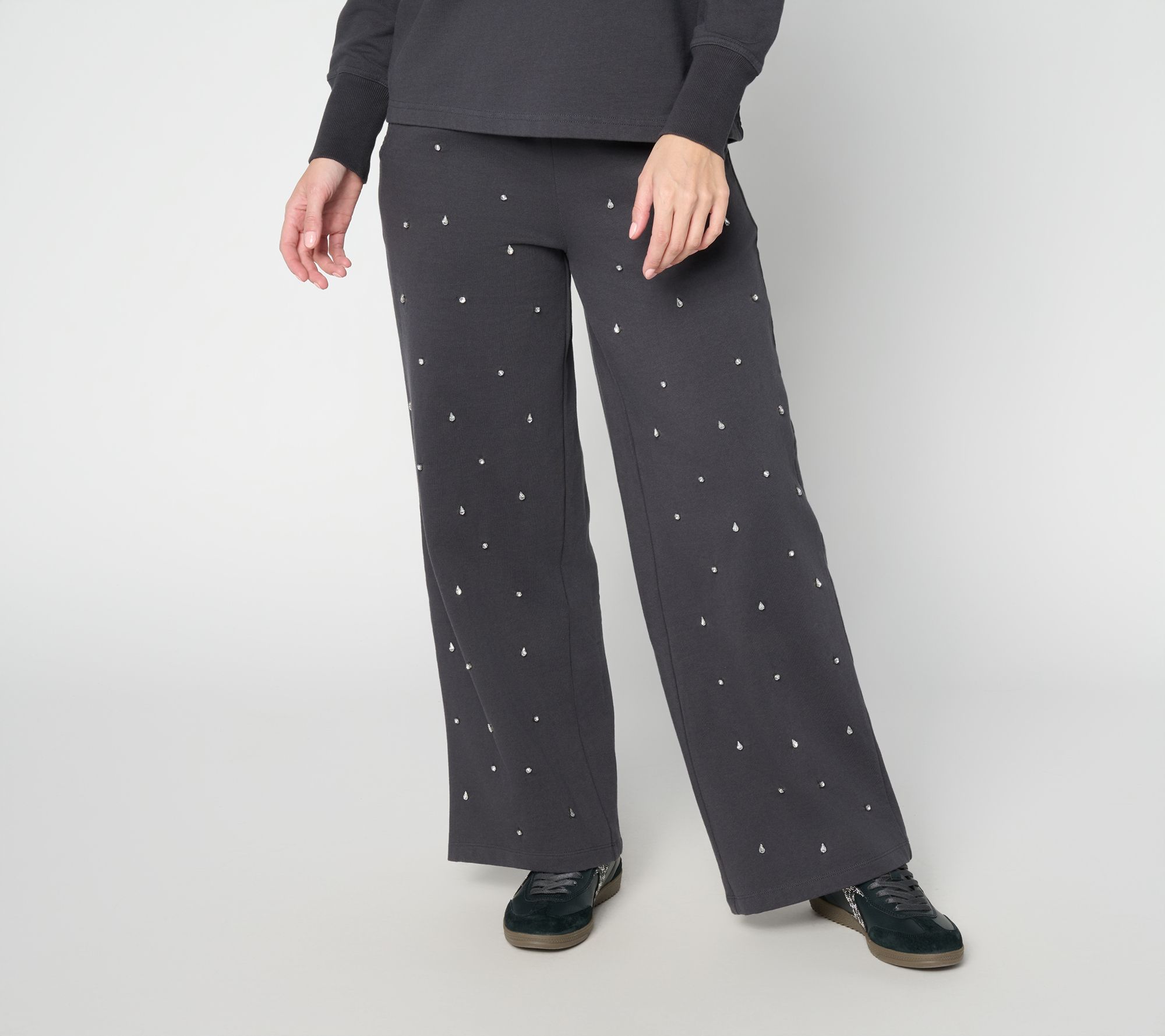 Mally Roncal Petite French Terry Knit Wide Leg Pants