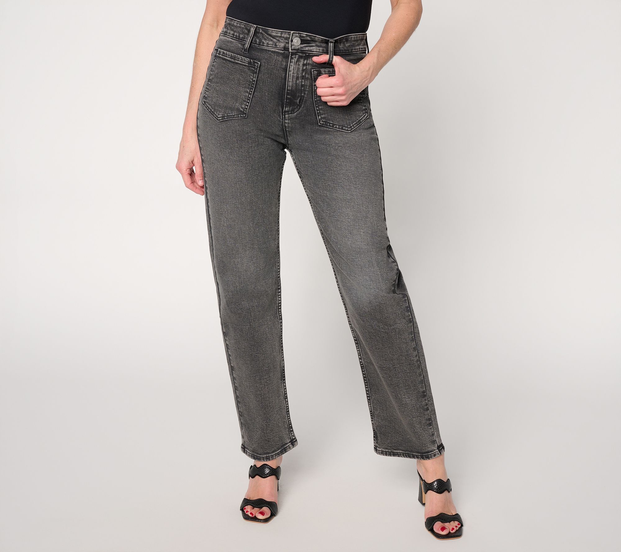 LOGO by Lori Goldstein Regular Reverse Pocket Grey Ankle Jean