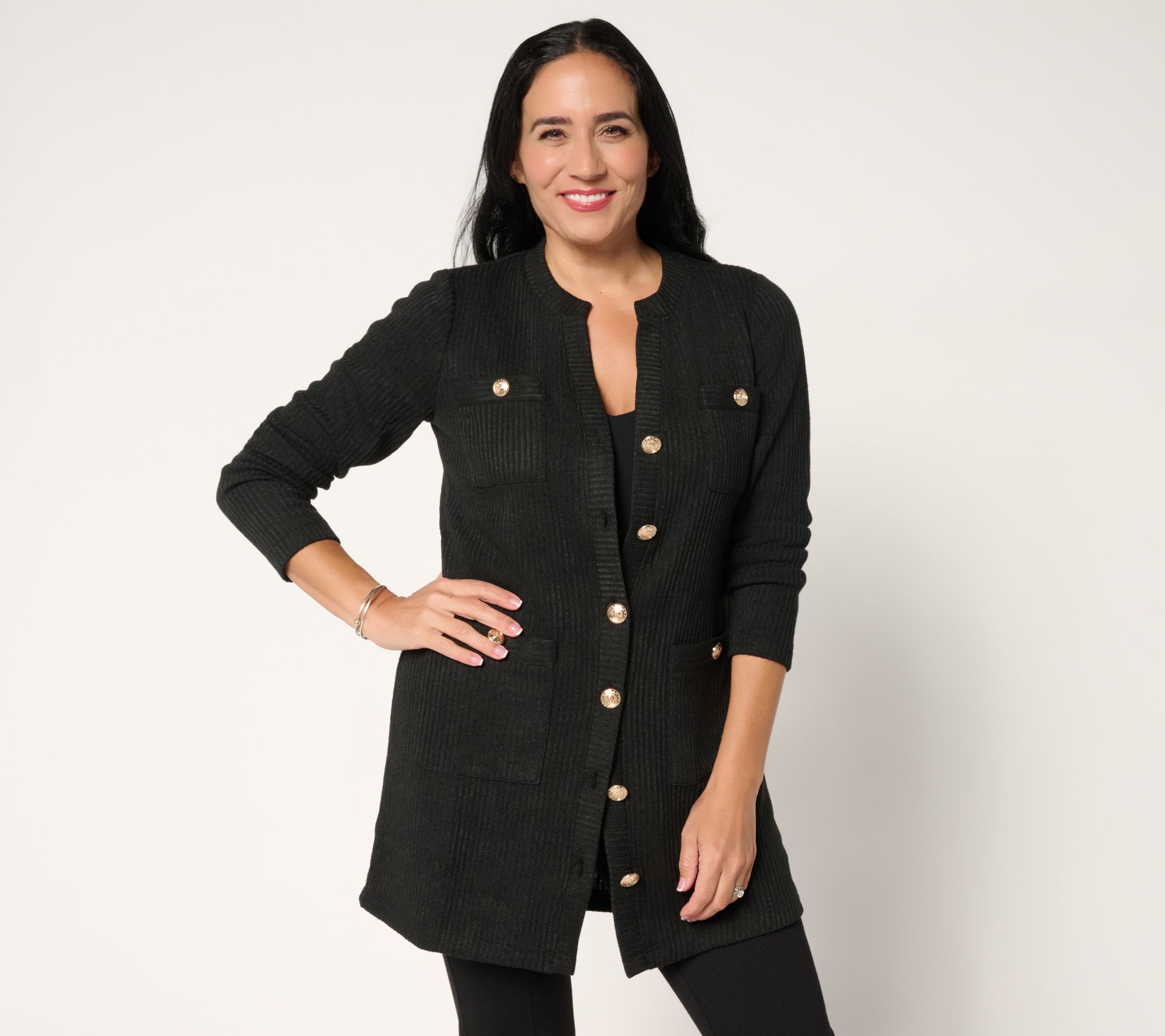 "As Is" Dennis Basso Regular Jewel Neck Sweater with Patch Pockets