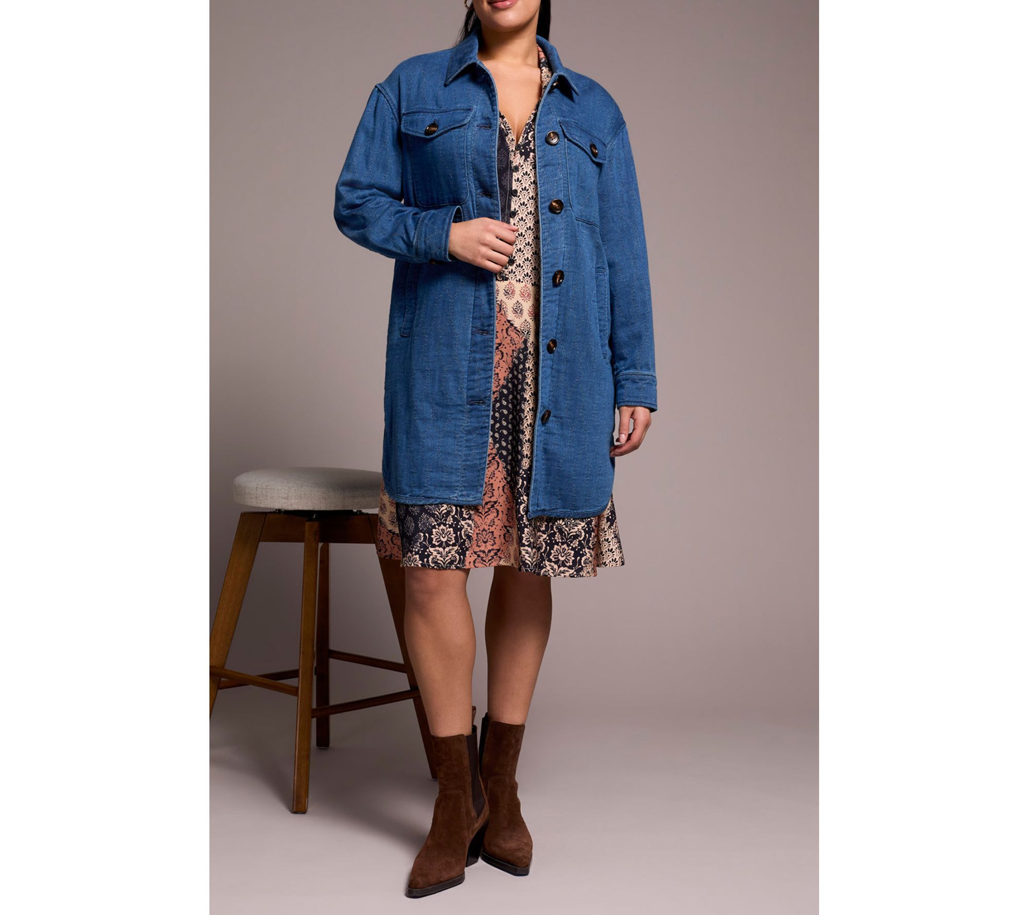 Tribal Quilted Cotton Button Front Shacket