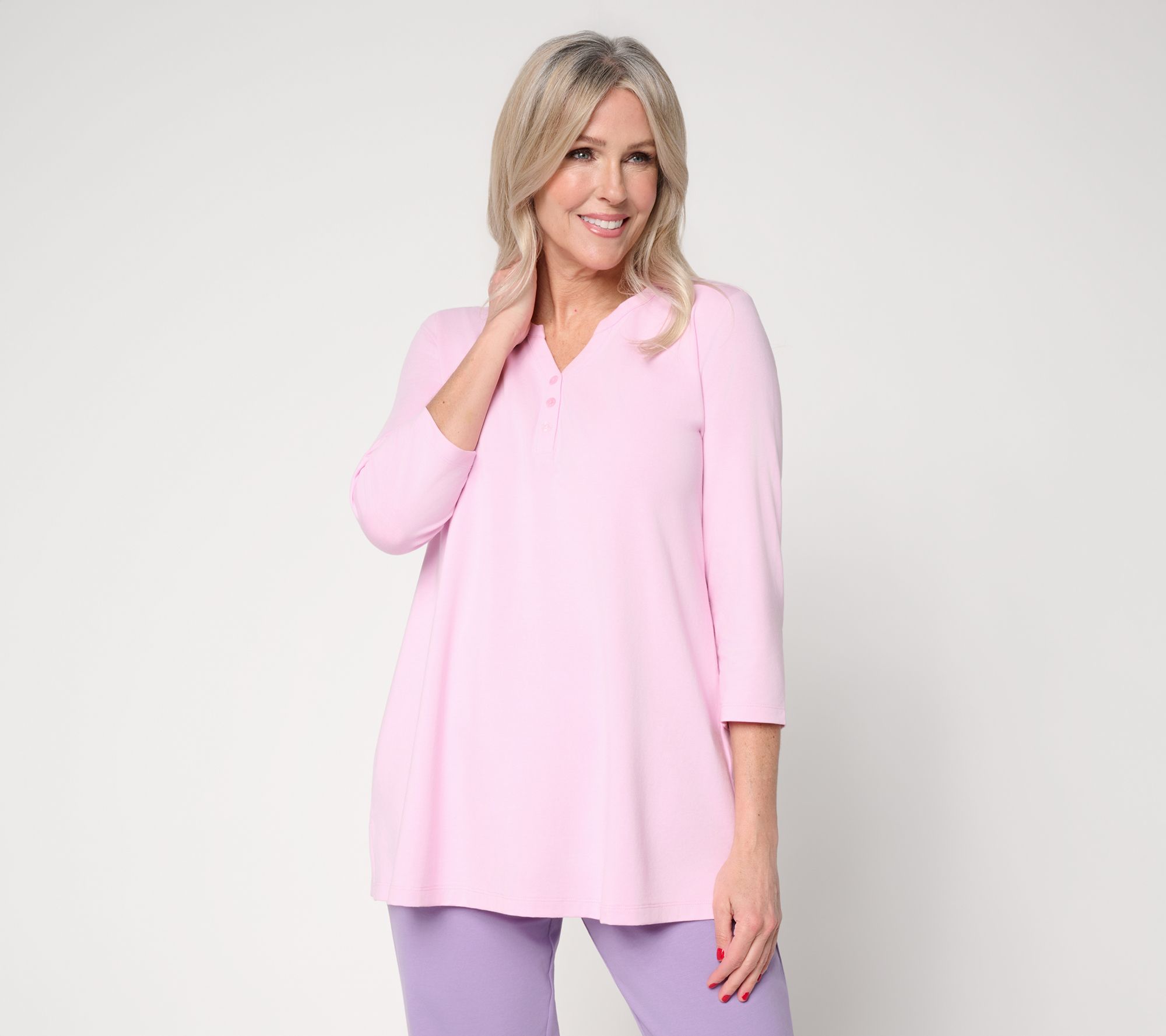 Denim & Co. Essentials Petite So Soft Jersey Henley Tunic