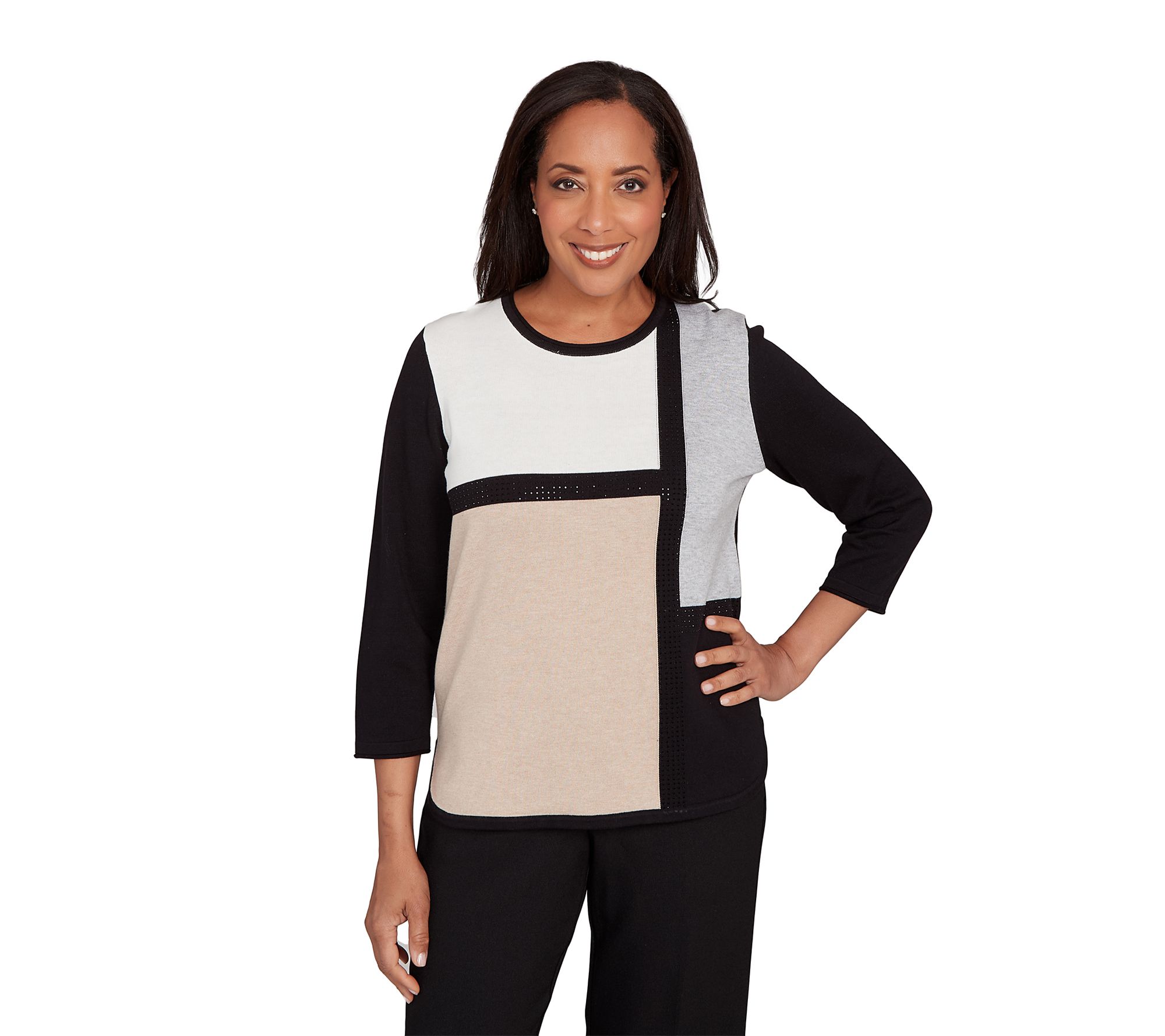 Alfred Dunner Petite Colorblock Long Sleeve Sweater