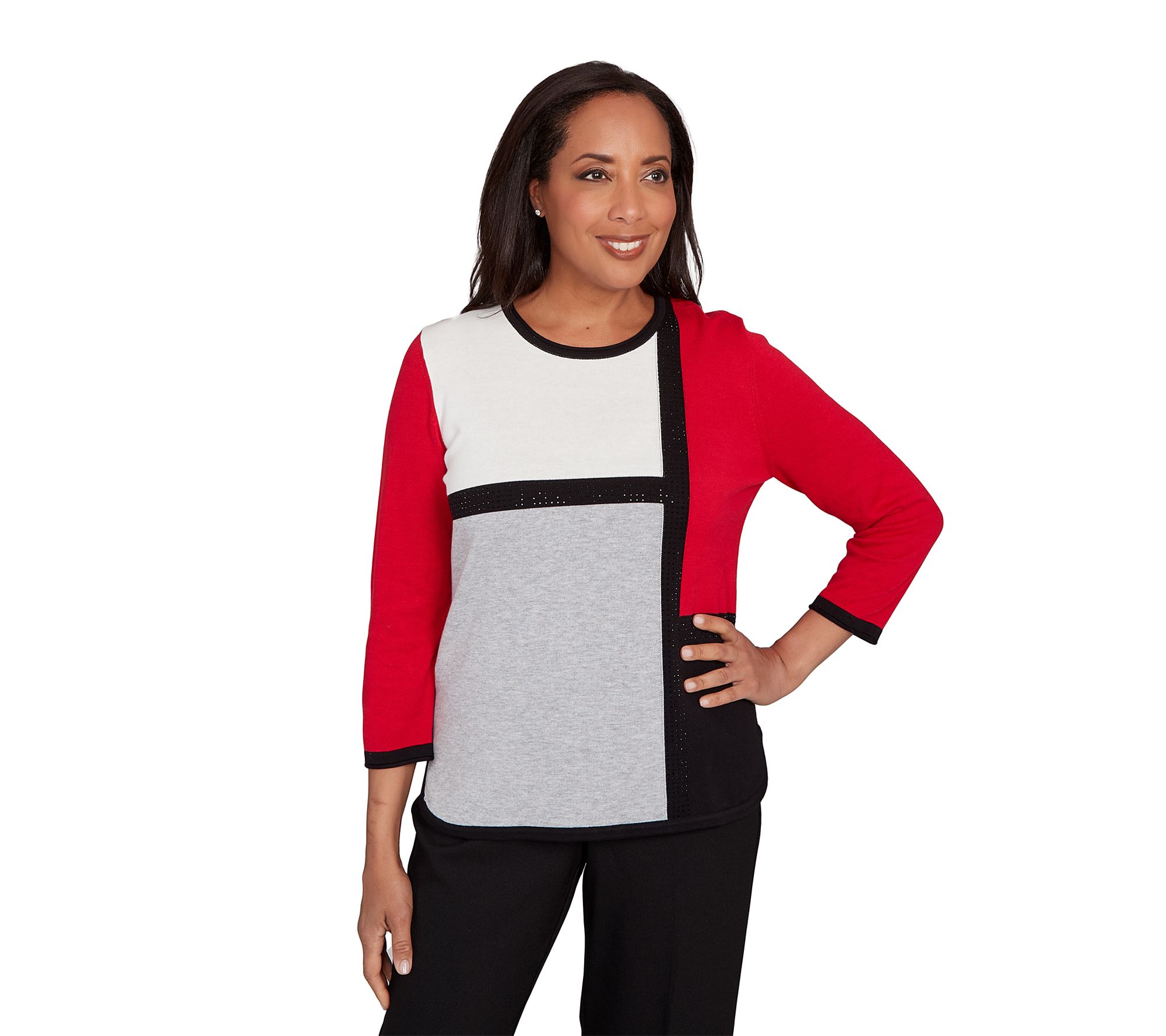 Alfred Dunner Petite Colorblock Long Sleeve Sweater