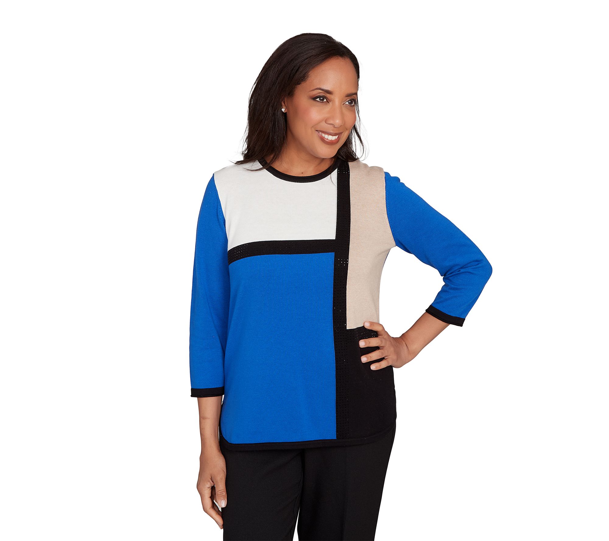 Alfred Dunner Petite Colorblock Long Sleeve Sweater