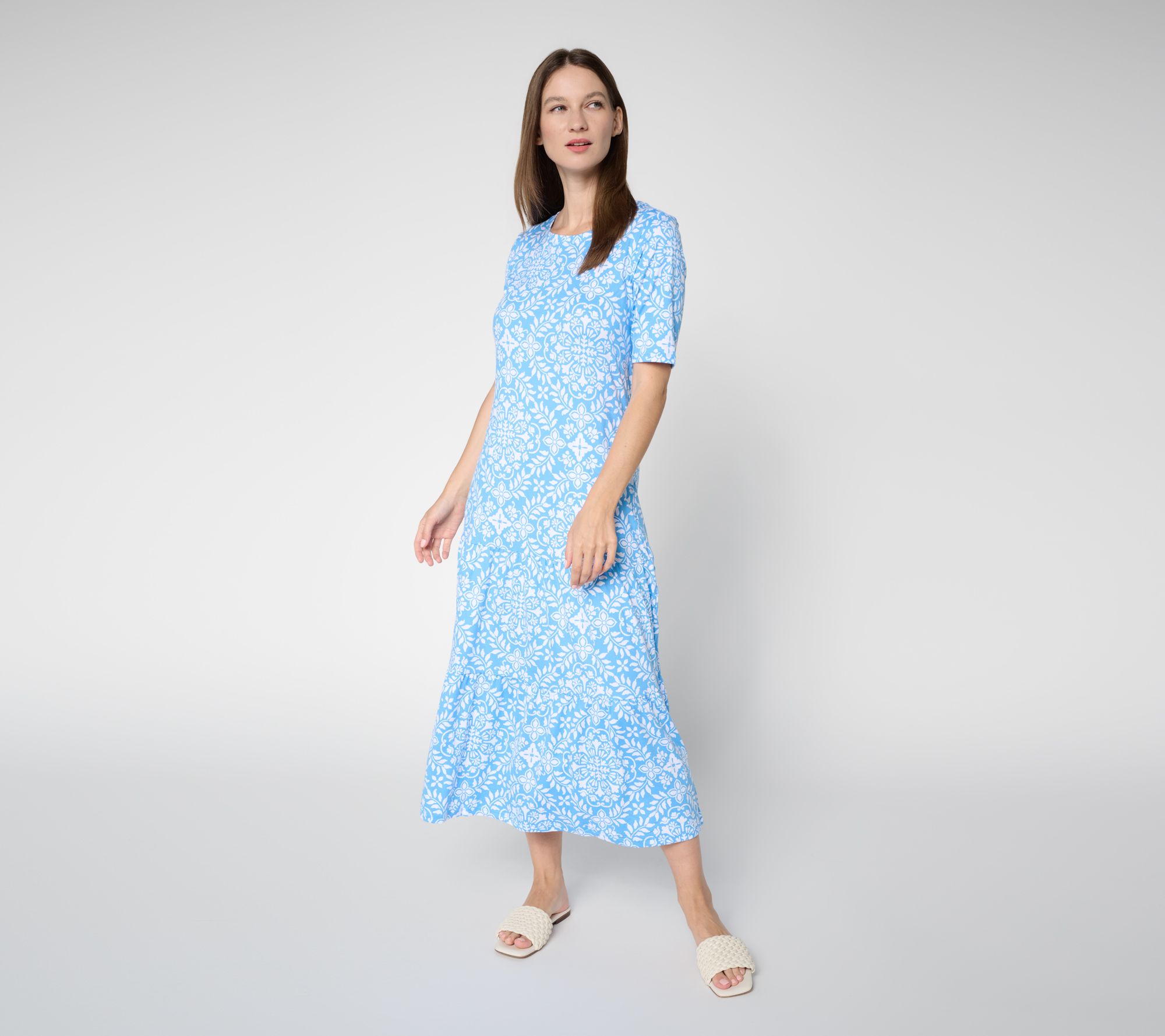 Cuddl Duds Flexwear Tiered Hem Maxi Dress