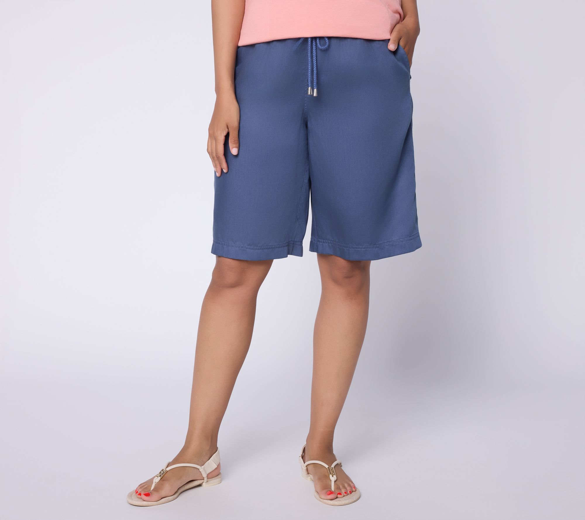 LOGO by Lori Goldstein Petite Pull On Long Shorts