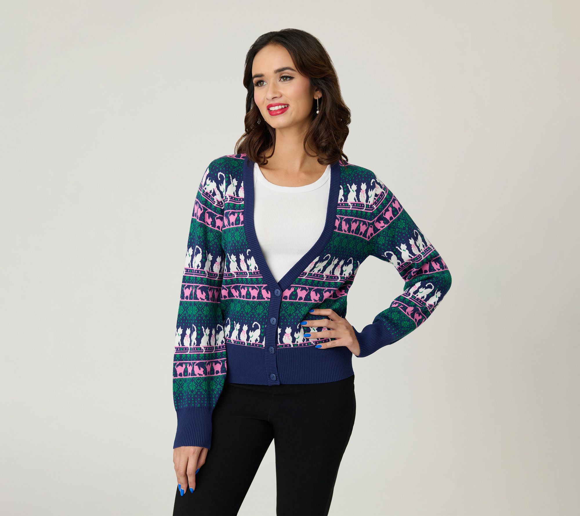 Unique Vintage Snowflake & Cats Cardigan