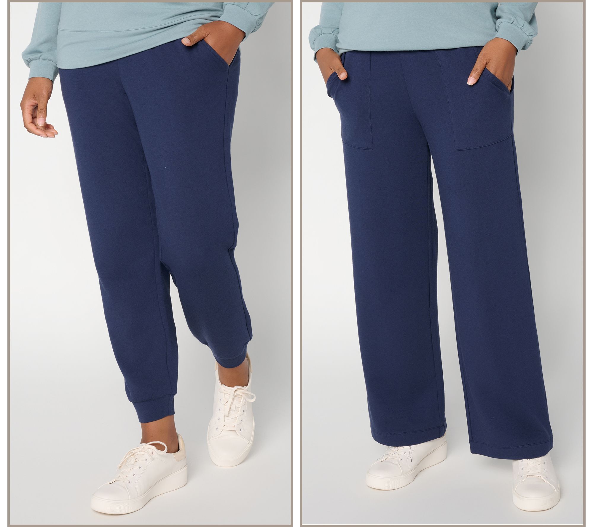 AnyBody Petite Cozy Knit French Terry 2 Pack Wide Leg & Jogger Pants