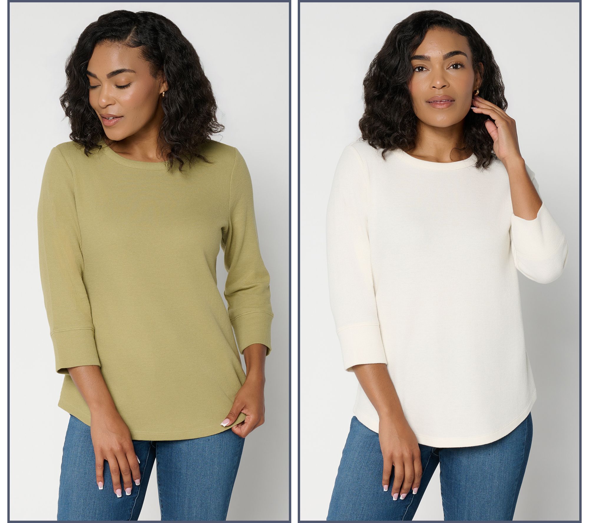 Denim & Co. Essentials Waffle Knit 2-Pack 3/4-Sleeve Tops