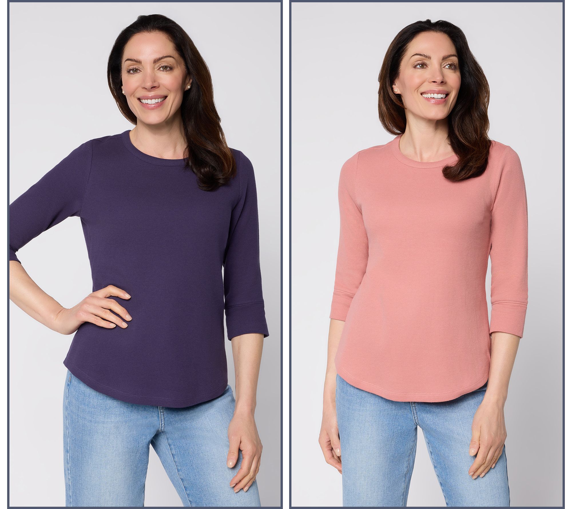 Denim & Co. Essentials Waffle Knit 2-Pack 3/4-Sleeve Tops
