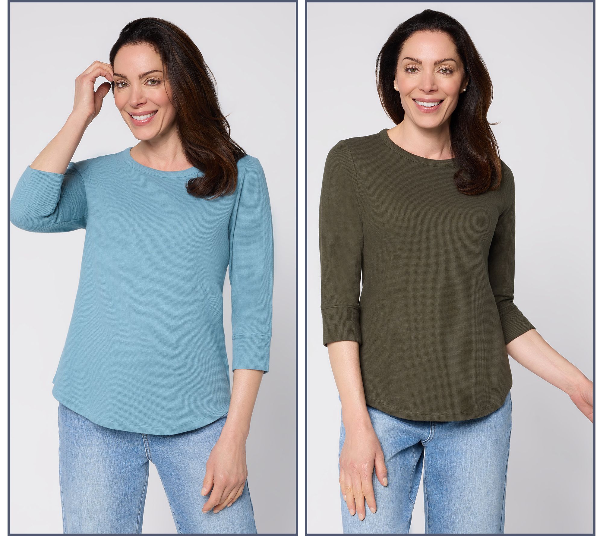 Denim & Co. Essentials Waffle Knit 2 Pack 3/4 Sleeve Tops
