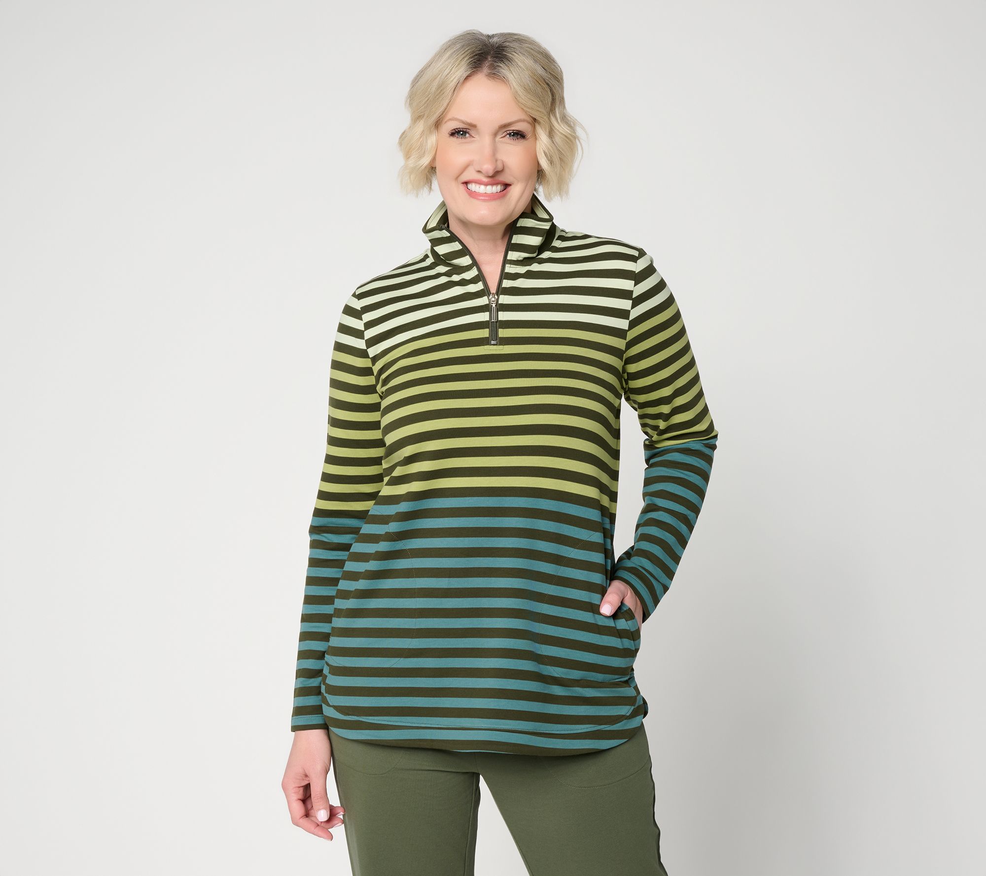Denim & Co. Active Regular Striped French Terry Tunic
