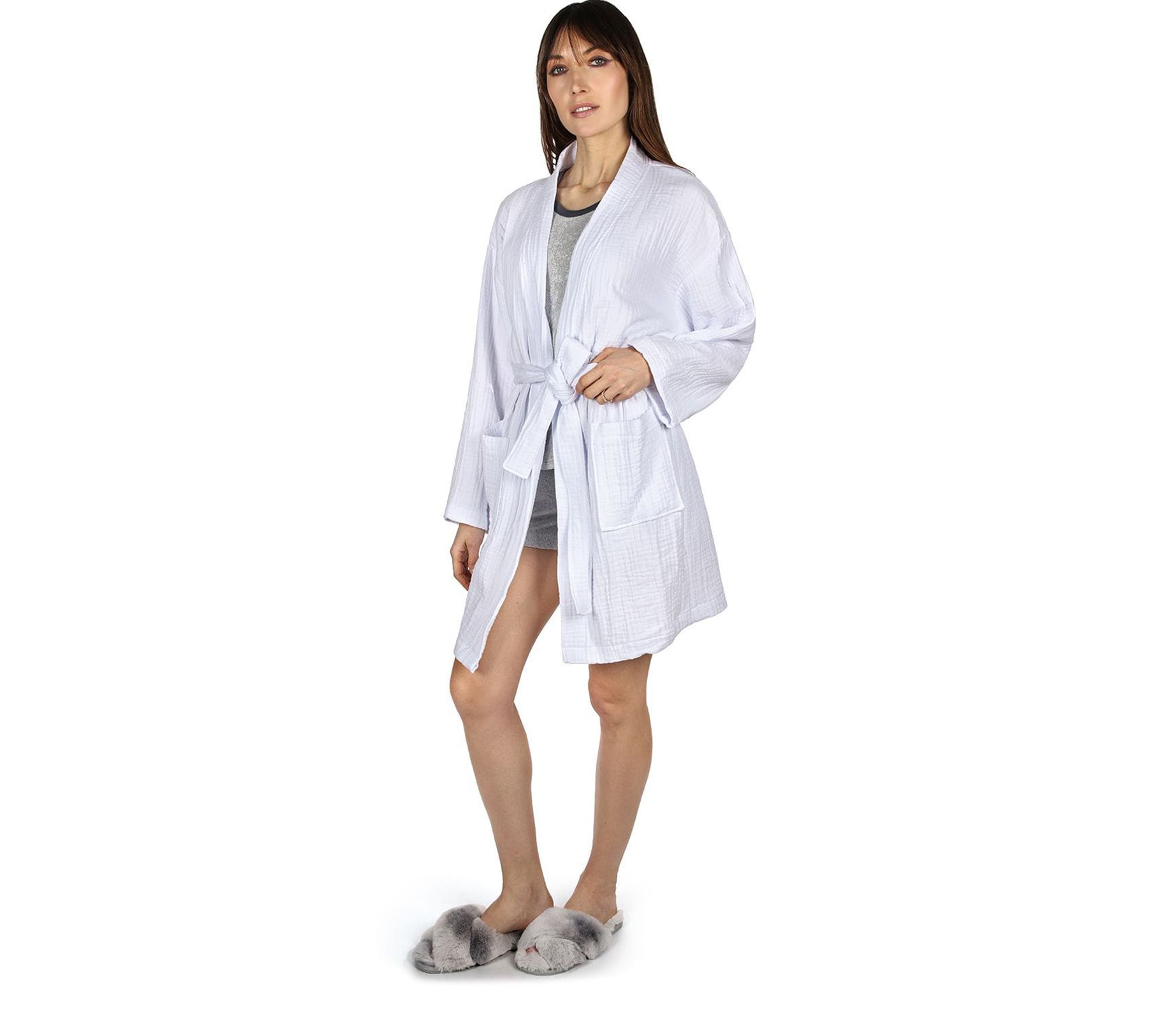 Memoi Women's 100% Cotton Woven Gauze Short Kim ono Robe