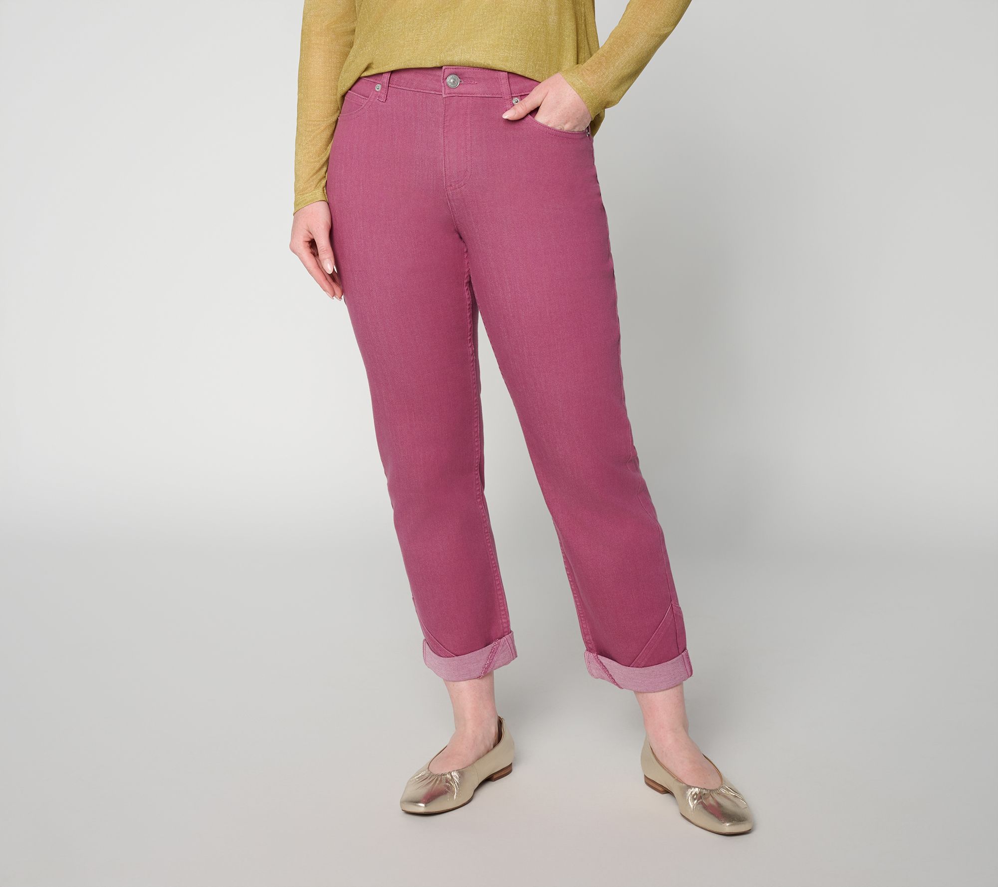 LOGO by Lori Goldstein Petite Color Boyfriend Ankle Jean w/ Seams