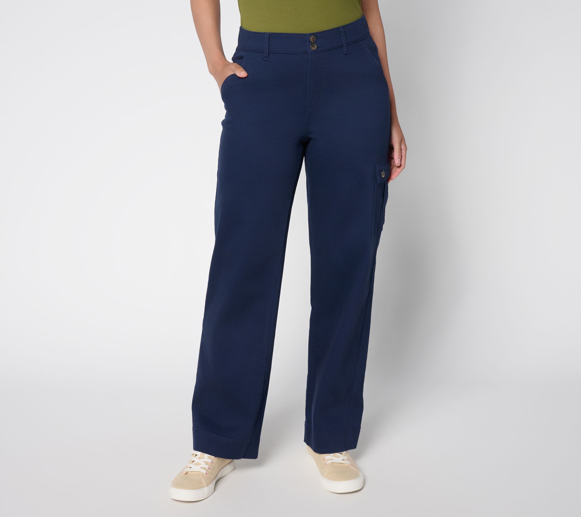 "As Is" Denim & Co. Petite Double Button Wide Leg Twill Pant