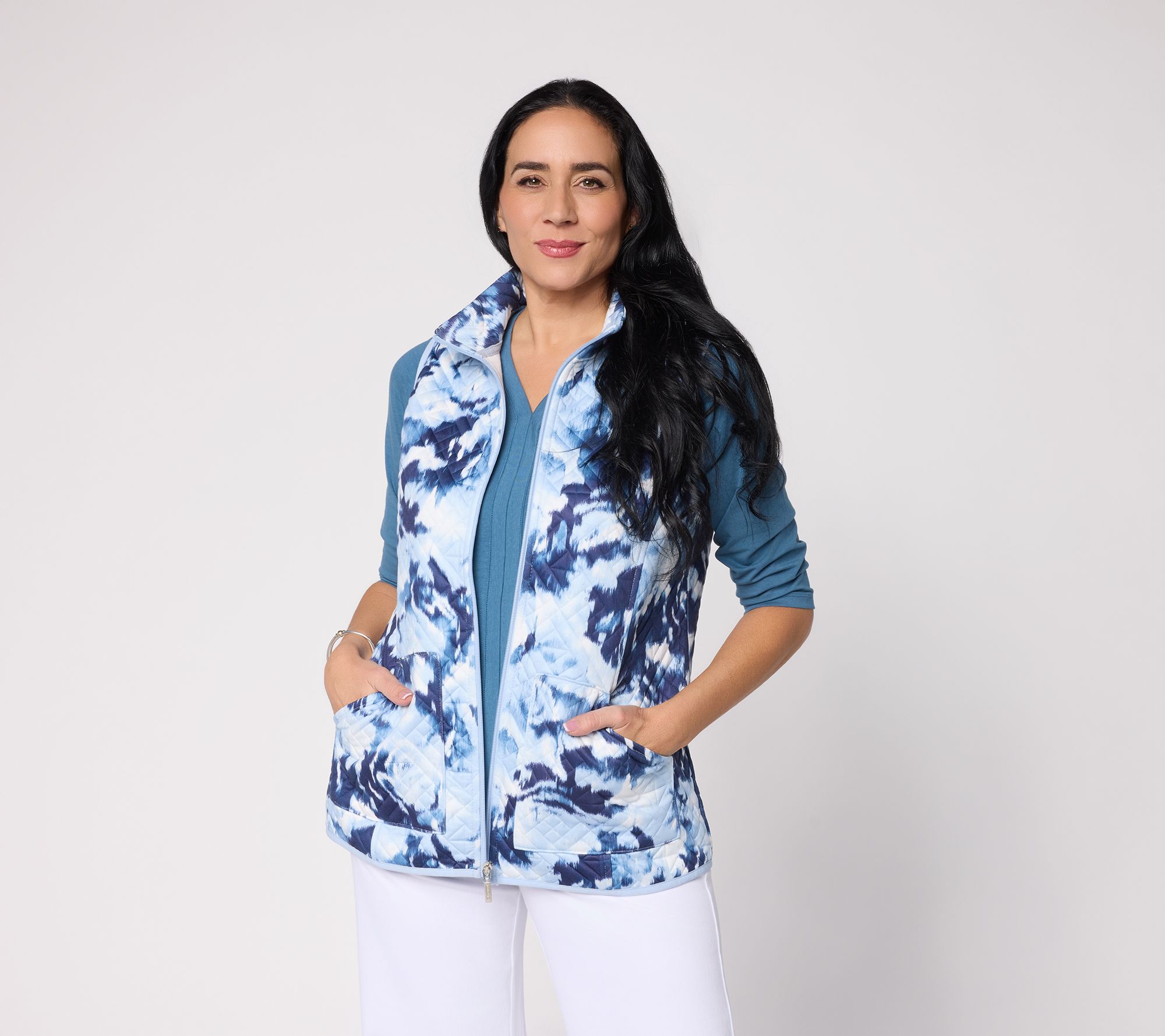 "As Is" Denim & Co. Active Pattern Jacquard Zip Front Vest