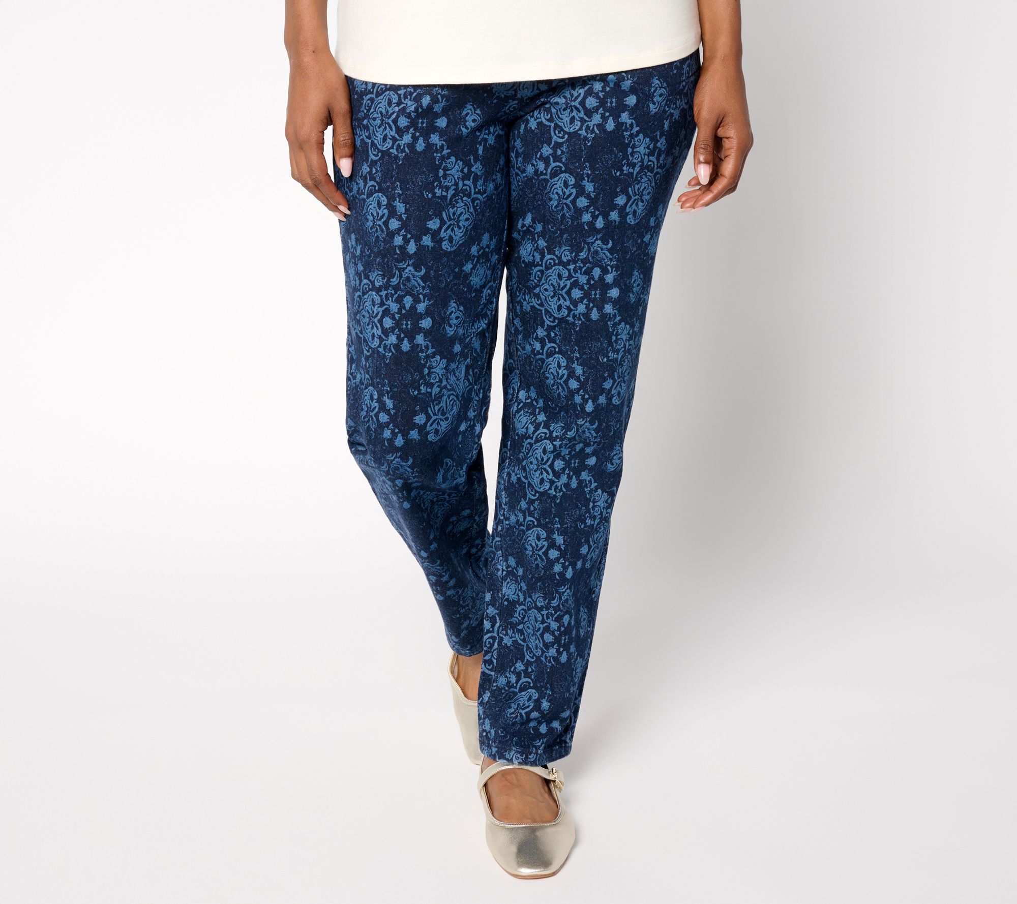 "As Is" Denim & Co. Regular Original Waist Side Pocket Printed Pant