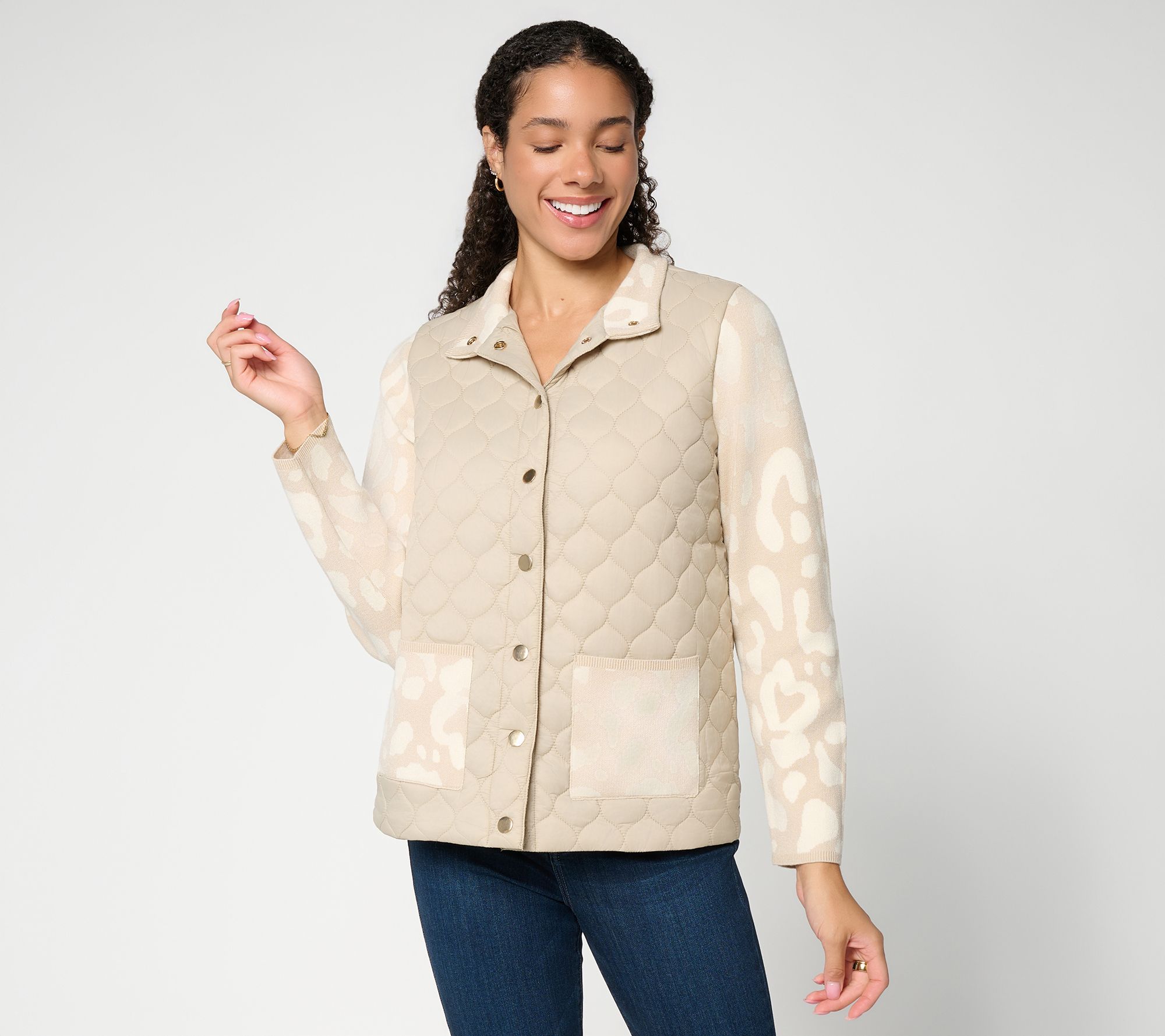  Susan Graver Mixed Media Button Front Sweater Jacket