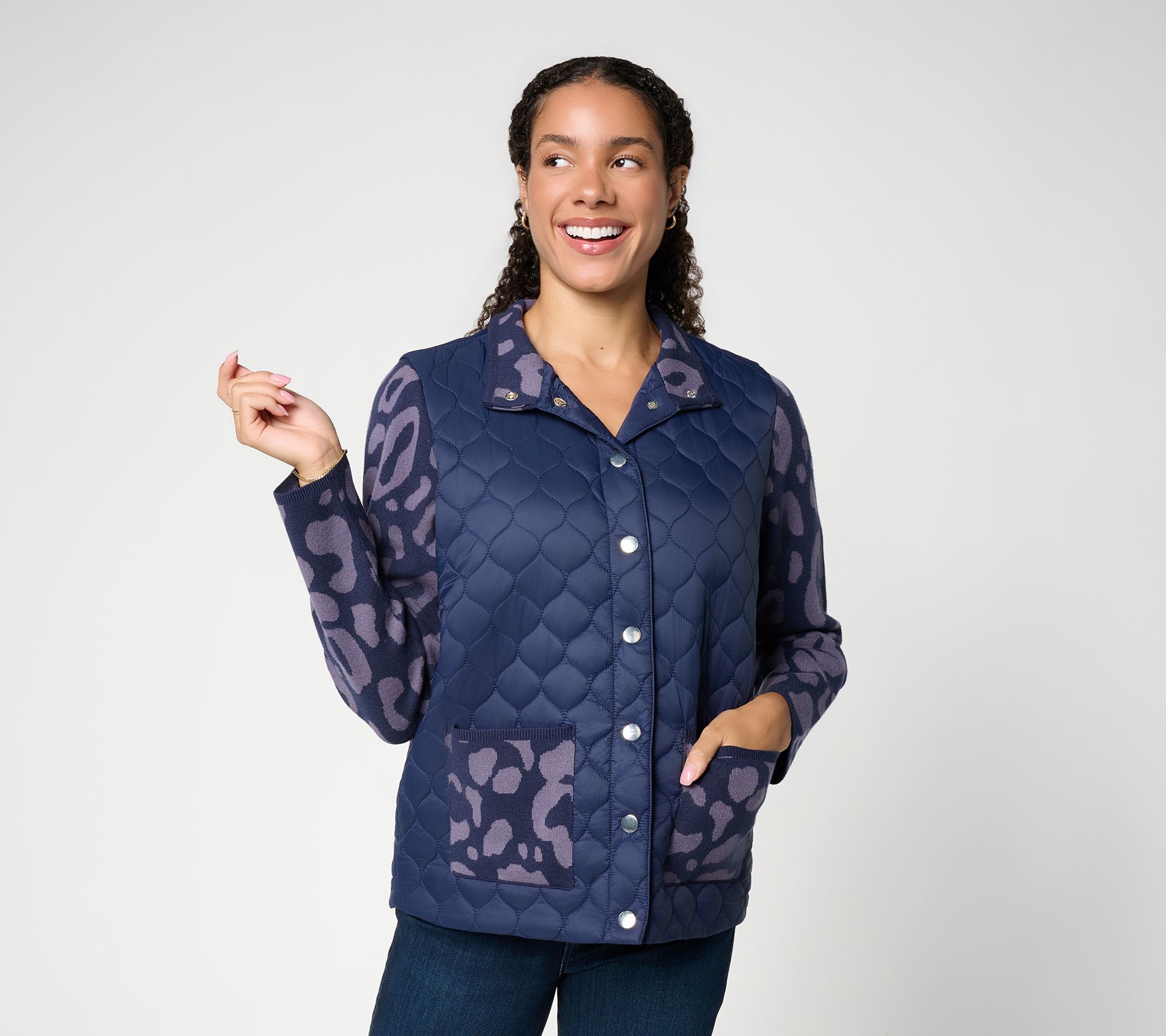 Susan Graver Mixed Media Button Front Sweater Jacket