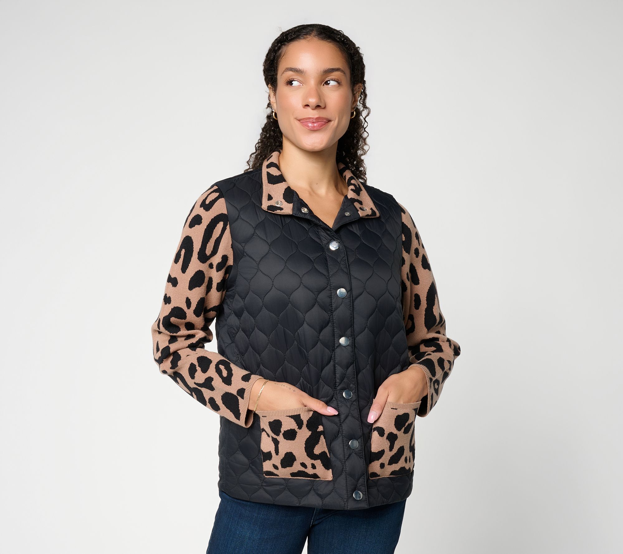 Susan Graver Mixed Media Button Front Sweater Jacket