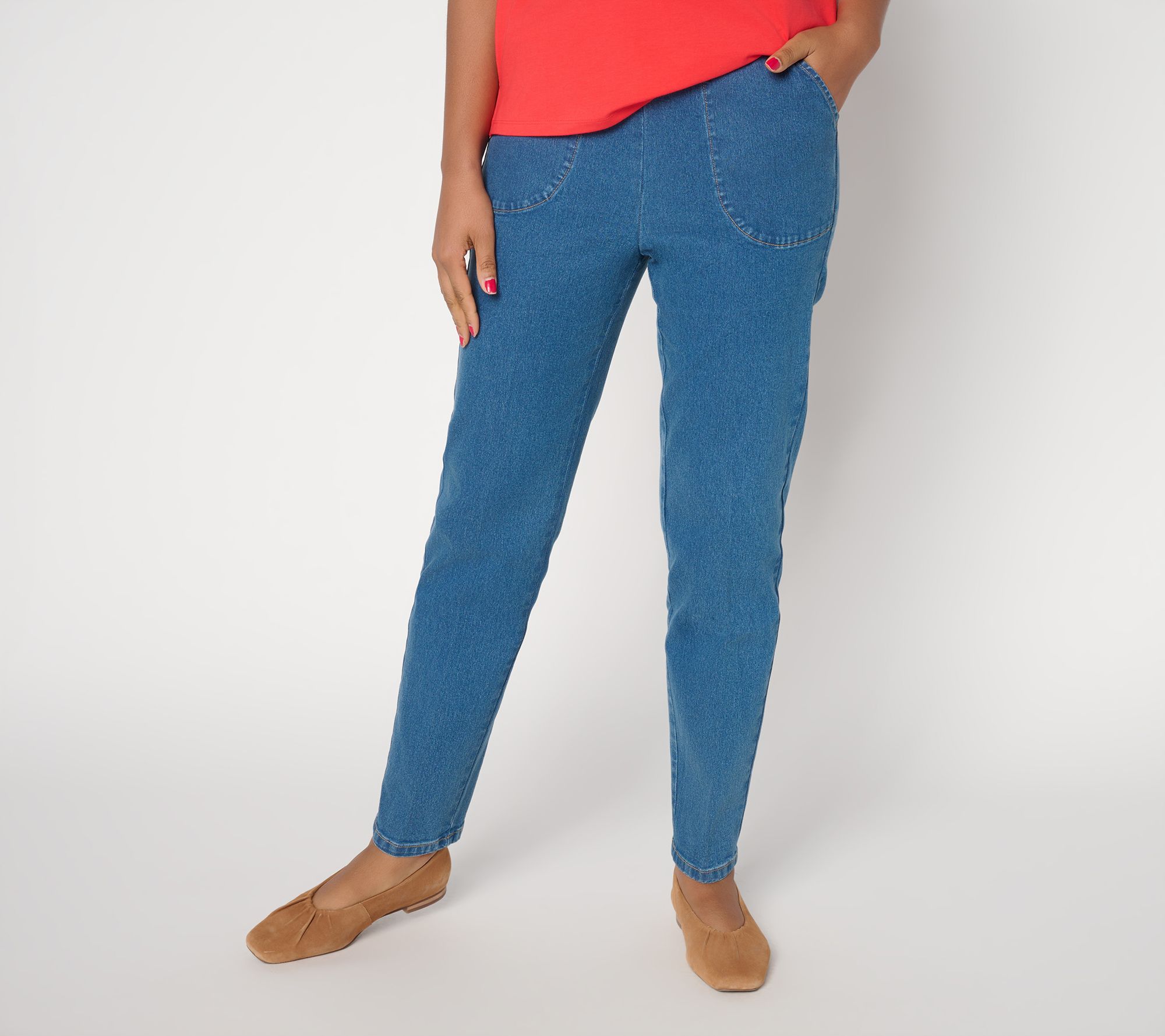 "As Is" Denim & Co. Reg Indigo Flat Front Side Pocket Pants w/ Front Crease