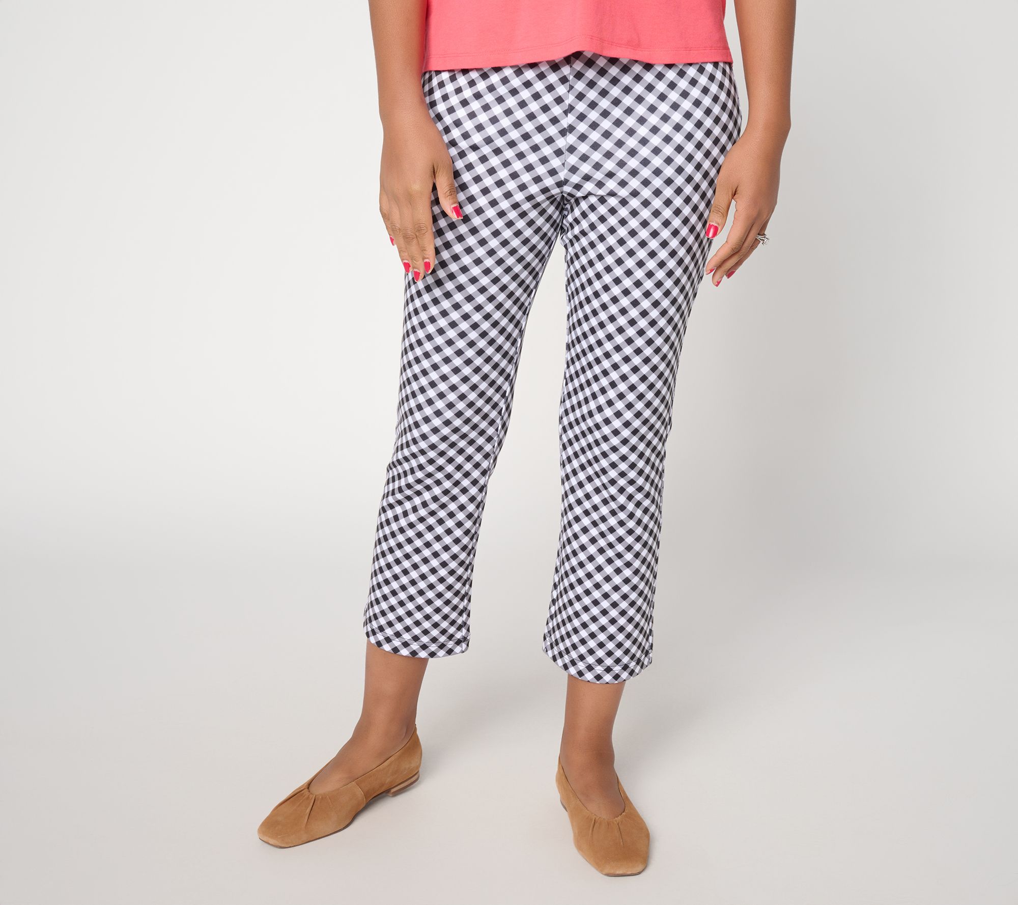 "As Is" Joan Rivers Regular Gingham or Solid Flare Ponte Pants