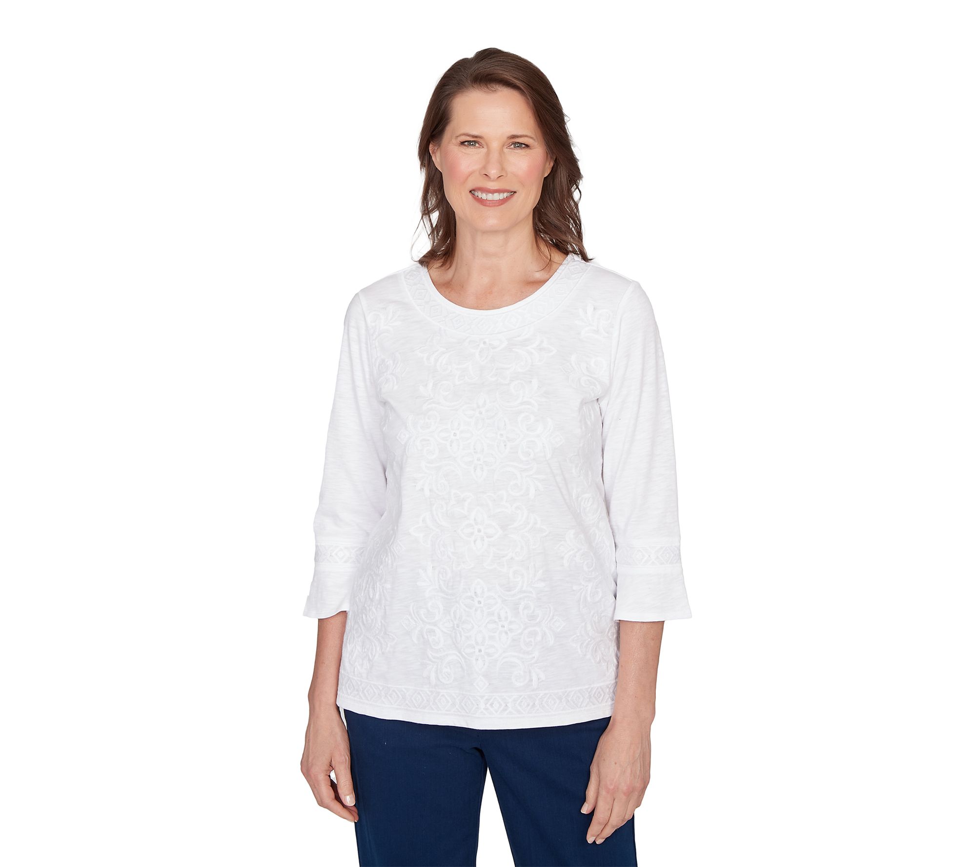 Alfred Dunner Women's Medallion Embroidered Top