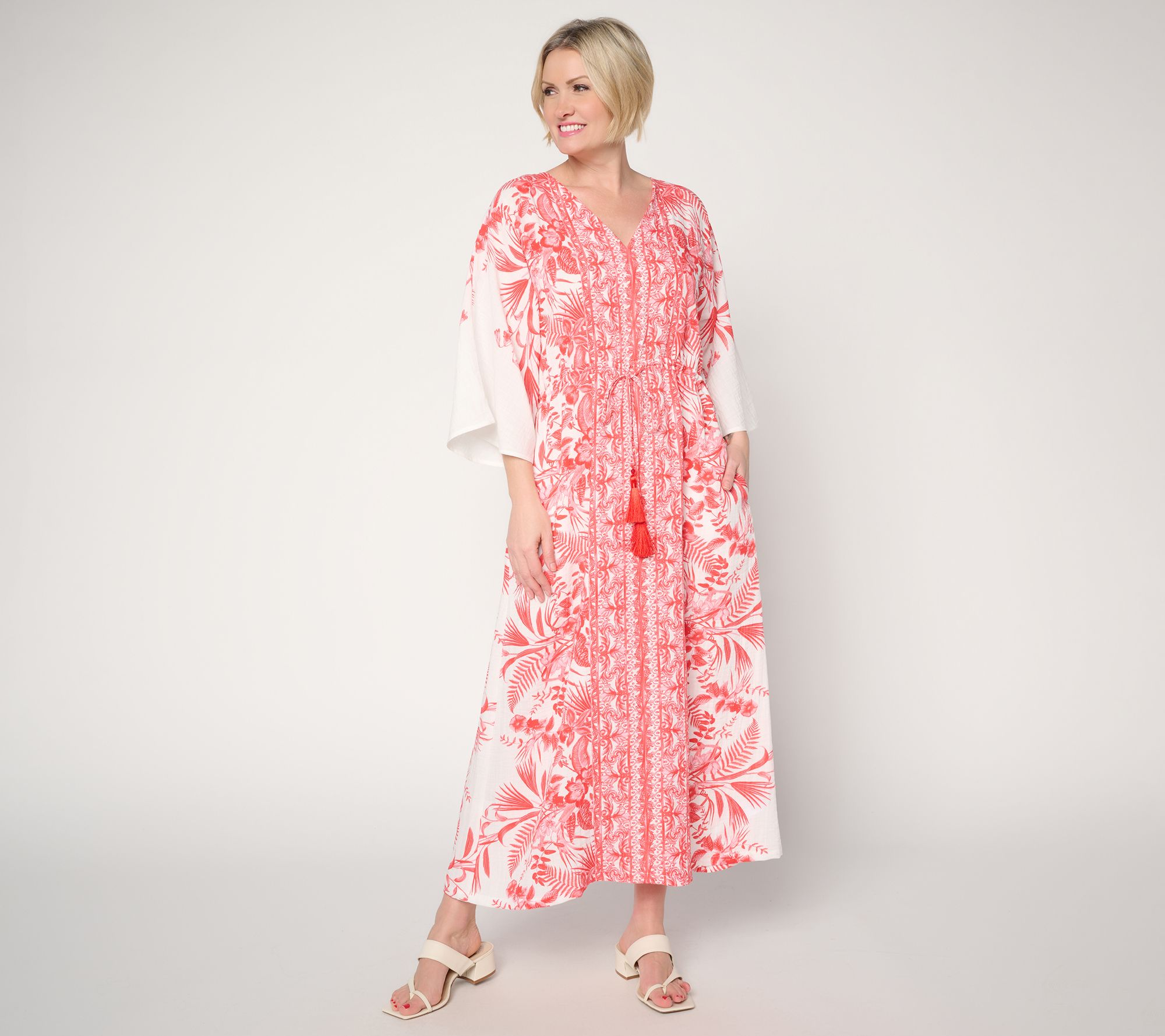 "As Is" Dennis Basso Petite Printed Kaftan Dress