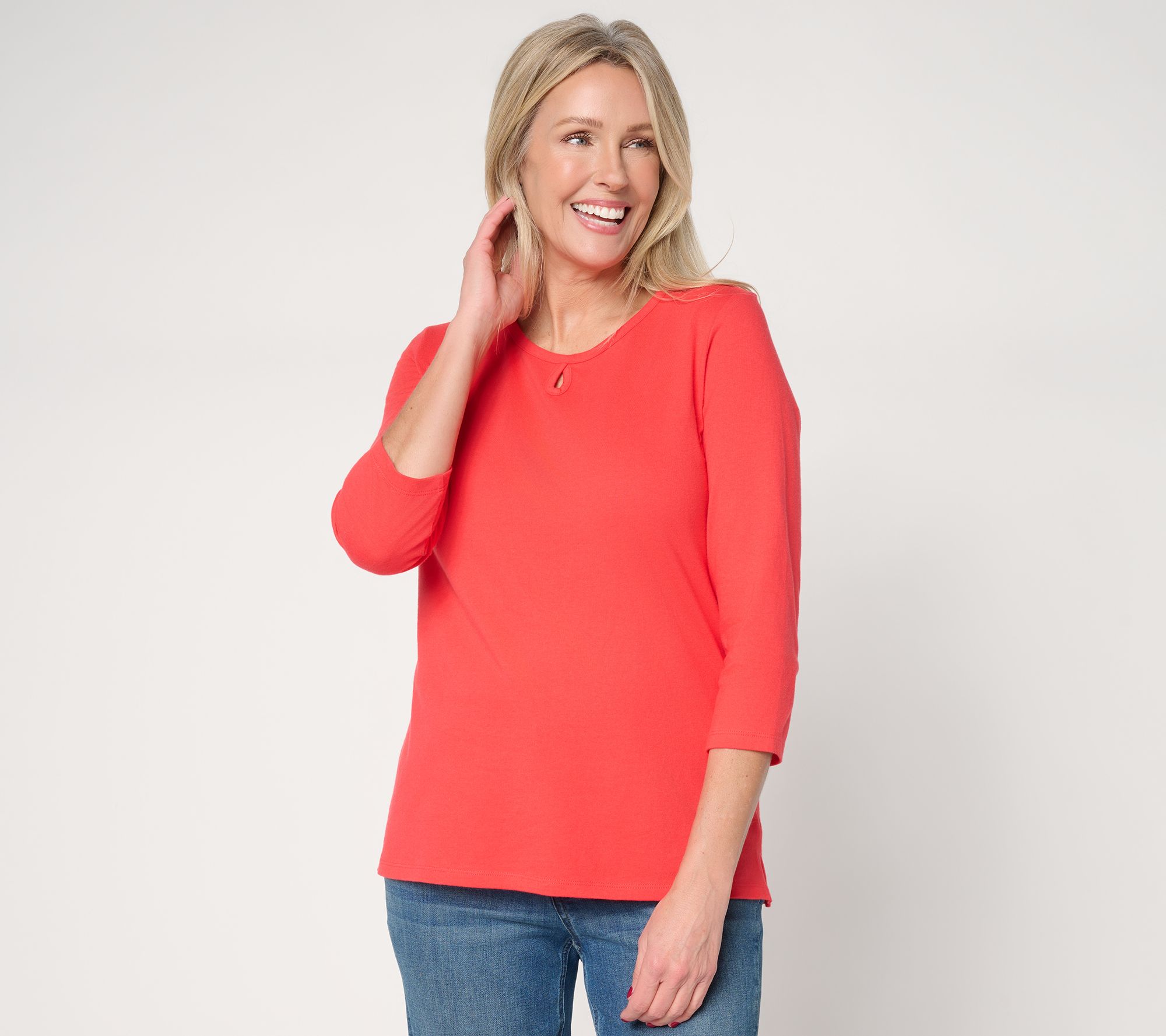 "As Is" Denim & Co. Essentials True Cotton 3/4 -Sleeve Top w/ Keyhole