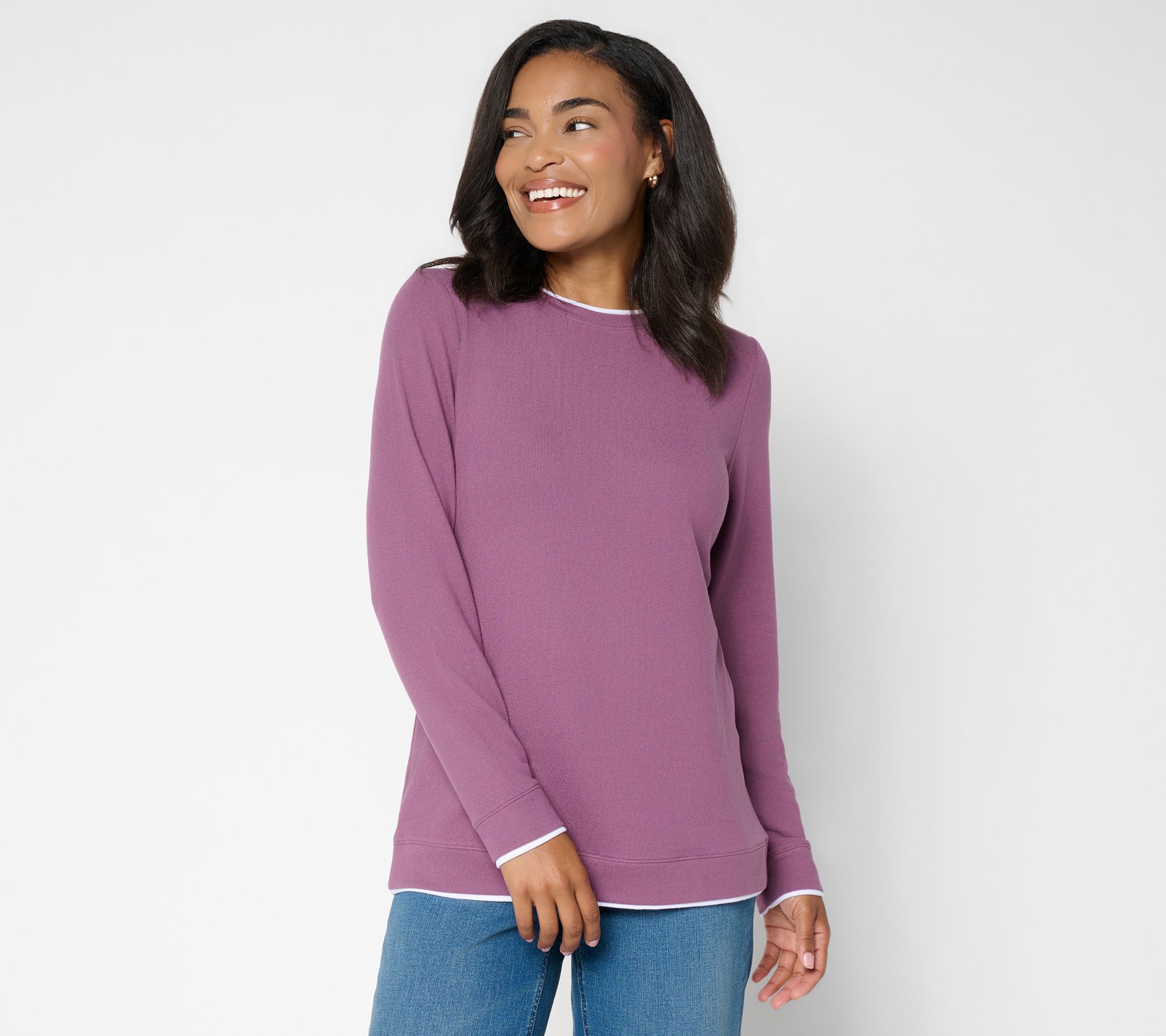  Denim & Co. Essentials Heavenly Jersey Crew Neck Long Sleeve Top
