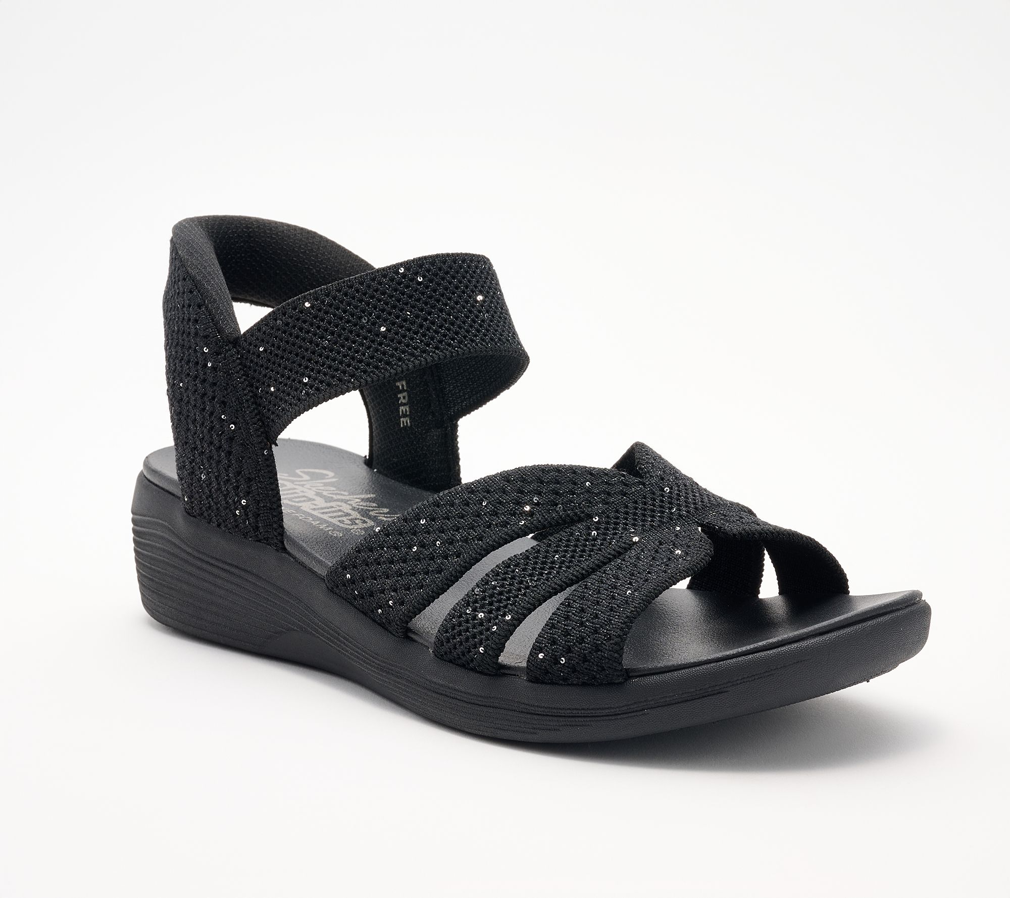 "As Is" Skechers Slip-ins Sequin Knit Strappy Wedge Sandals