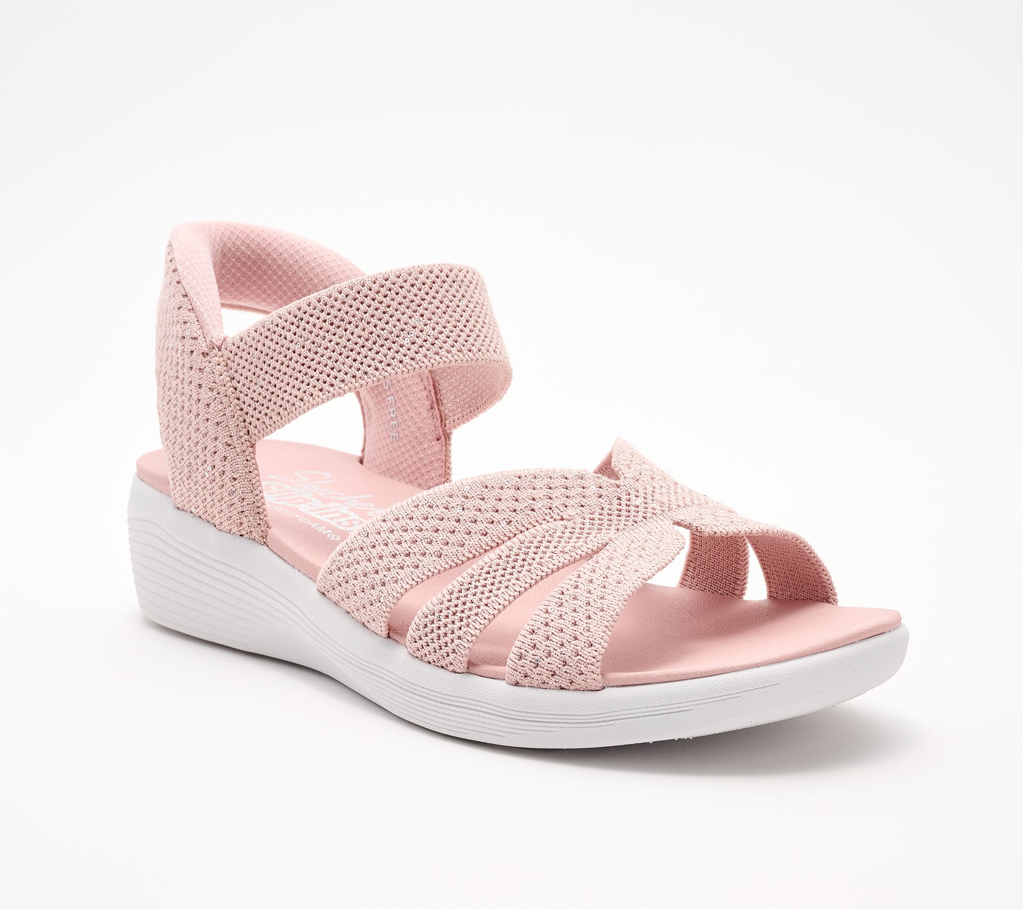 "As Is" Skechers Slip-ins Sequin Knit Strappy Wedge Sandals