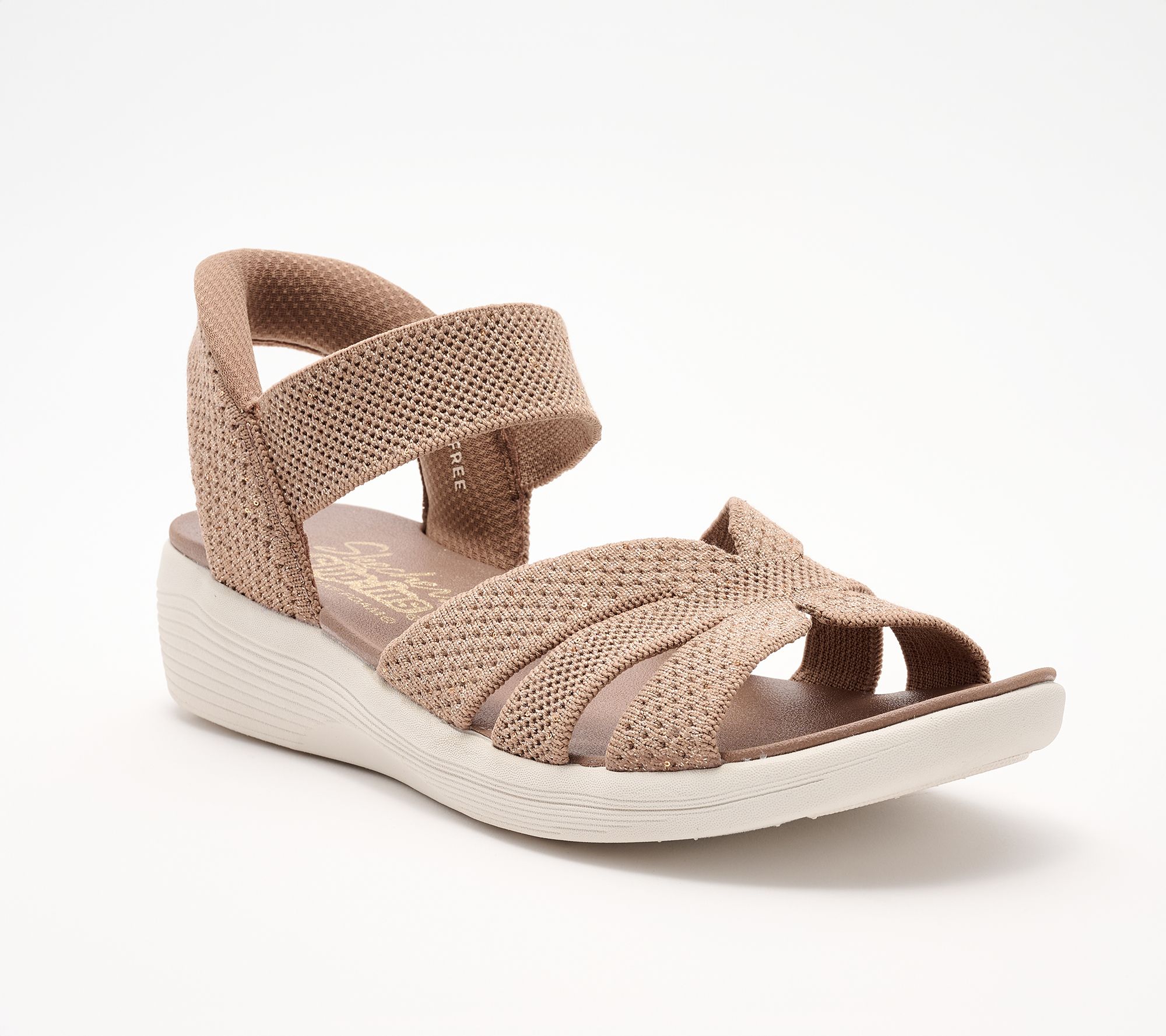 "As Is" Skechers Slip-ins Sequin Knit Strappy Wedge Sandals