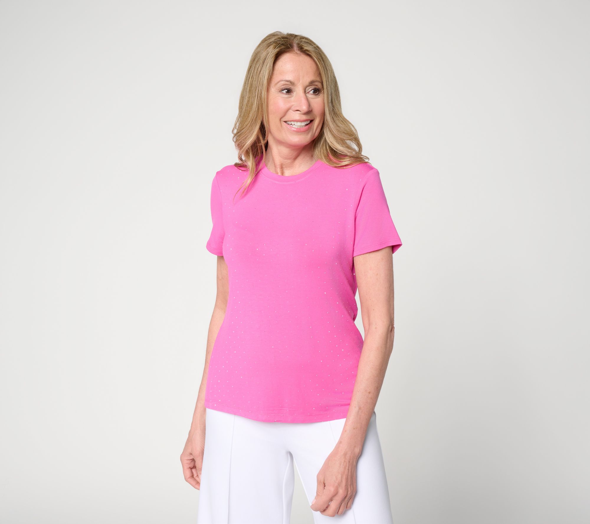 "As Is" nicole by Nicole Miller Luxe Modal Short Slv Sparkle Tee